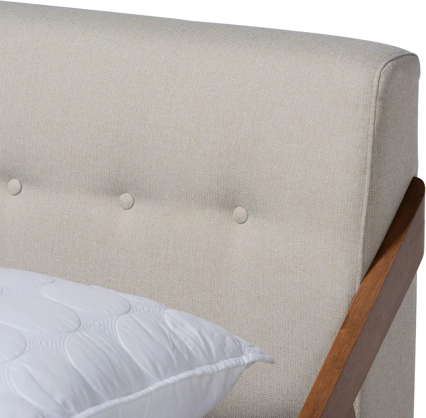 Baxton Studio Sante Mid-Century Modern Light Beige Fabric Upholstered Wood Full Size Platform Bed