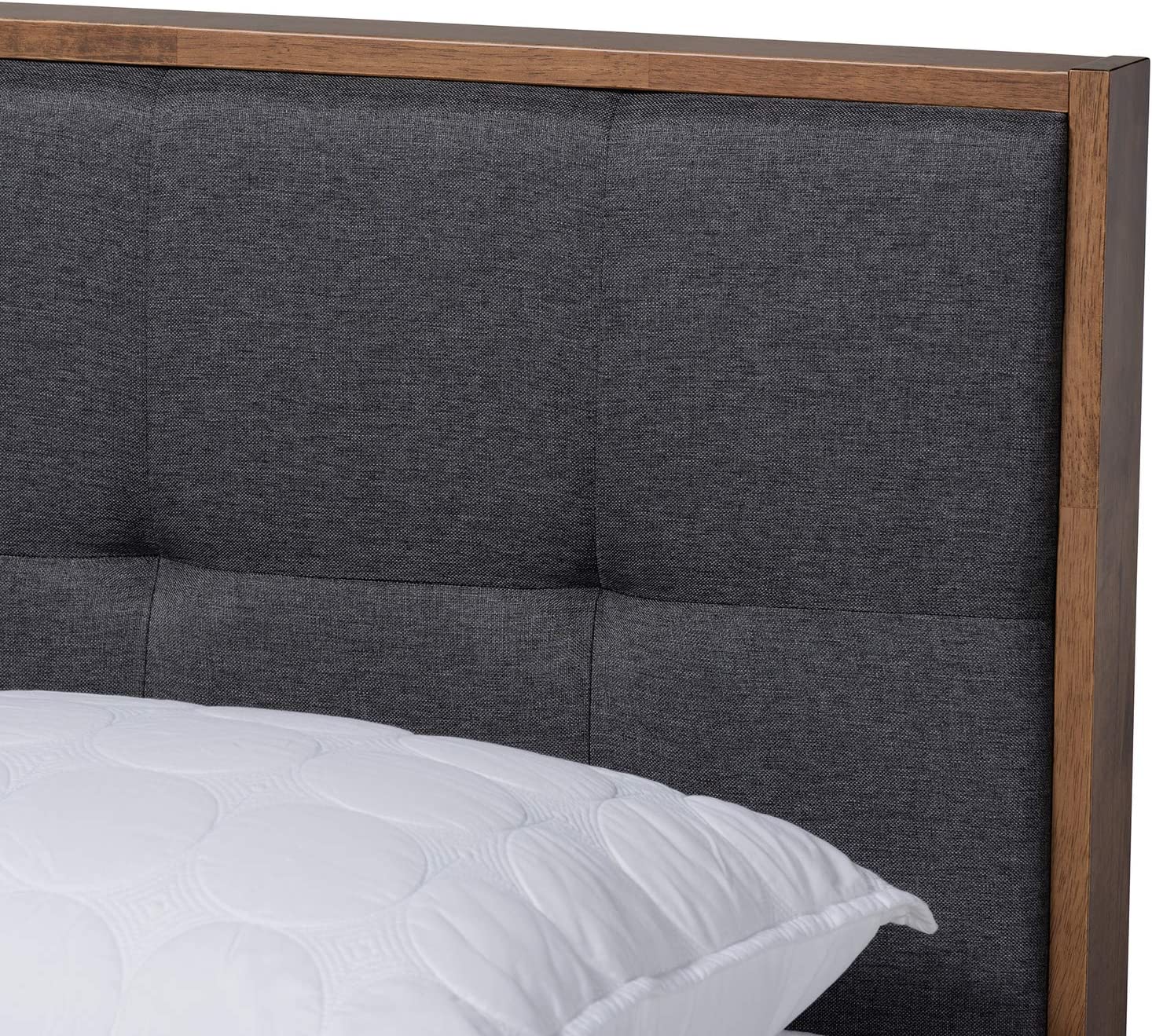 Baxton Studio Alke Mid-Century Modern Dark Grey Fabric Upholstered Walnut Brown Finished Wood Queen Size Platform Bed