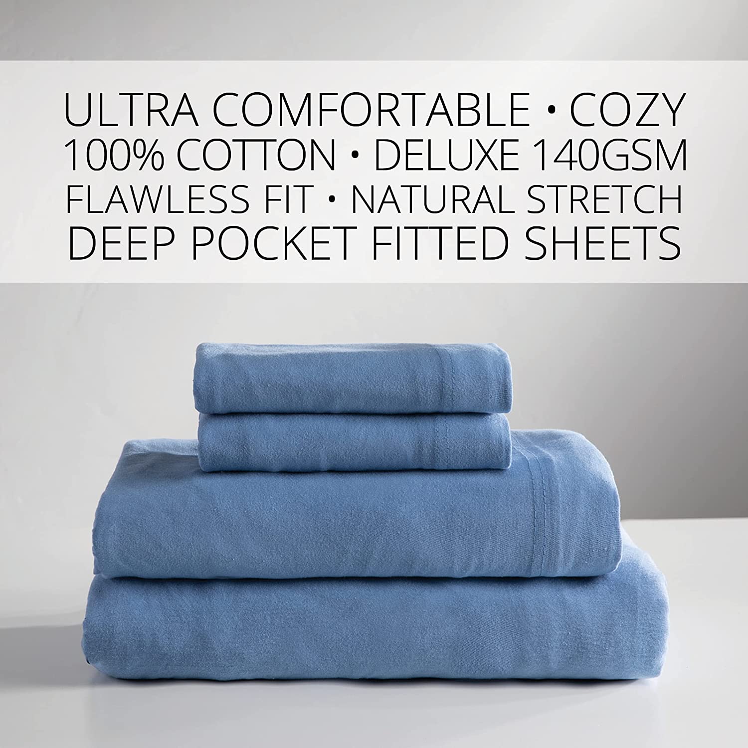 Baltic Linen Jersey Cotton Sheet Set, Full, Blue, 4 Piece
