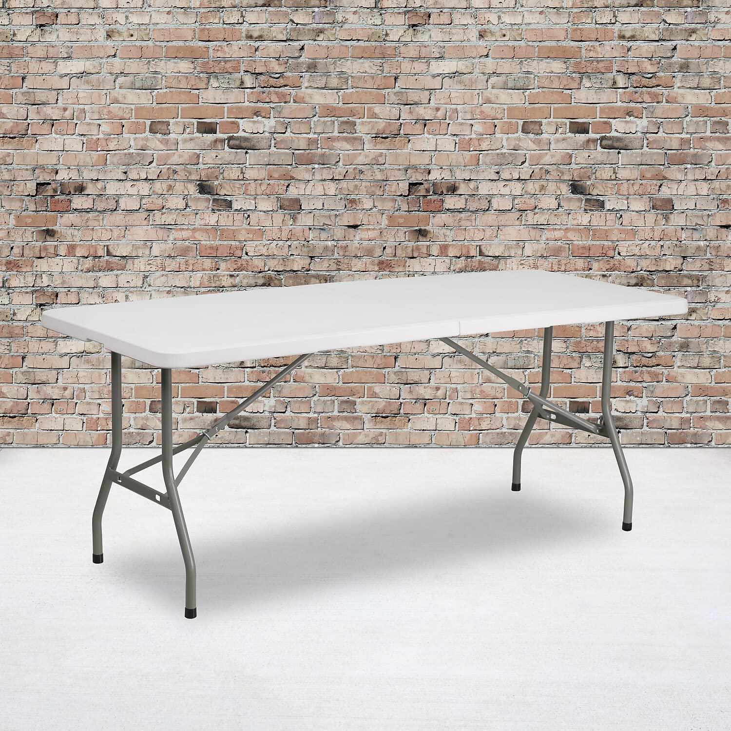 Flash Furniture 6-Foot Bi-Fold Granite White Plastic Folding Table