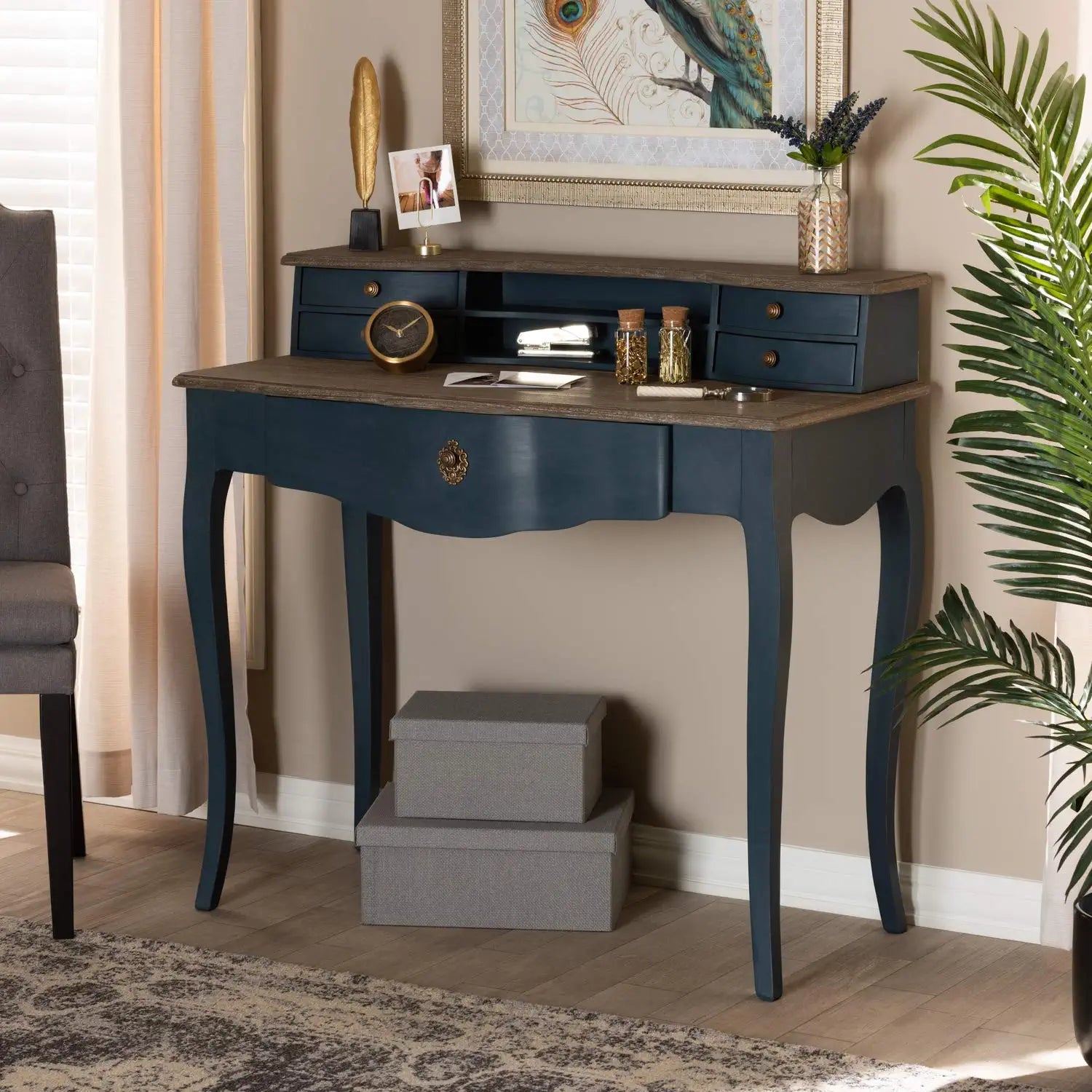 Baxton Studio Celestine French Provincial Blue Spruce Finished Wood Accent Writing Desk