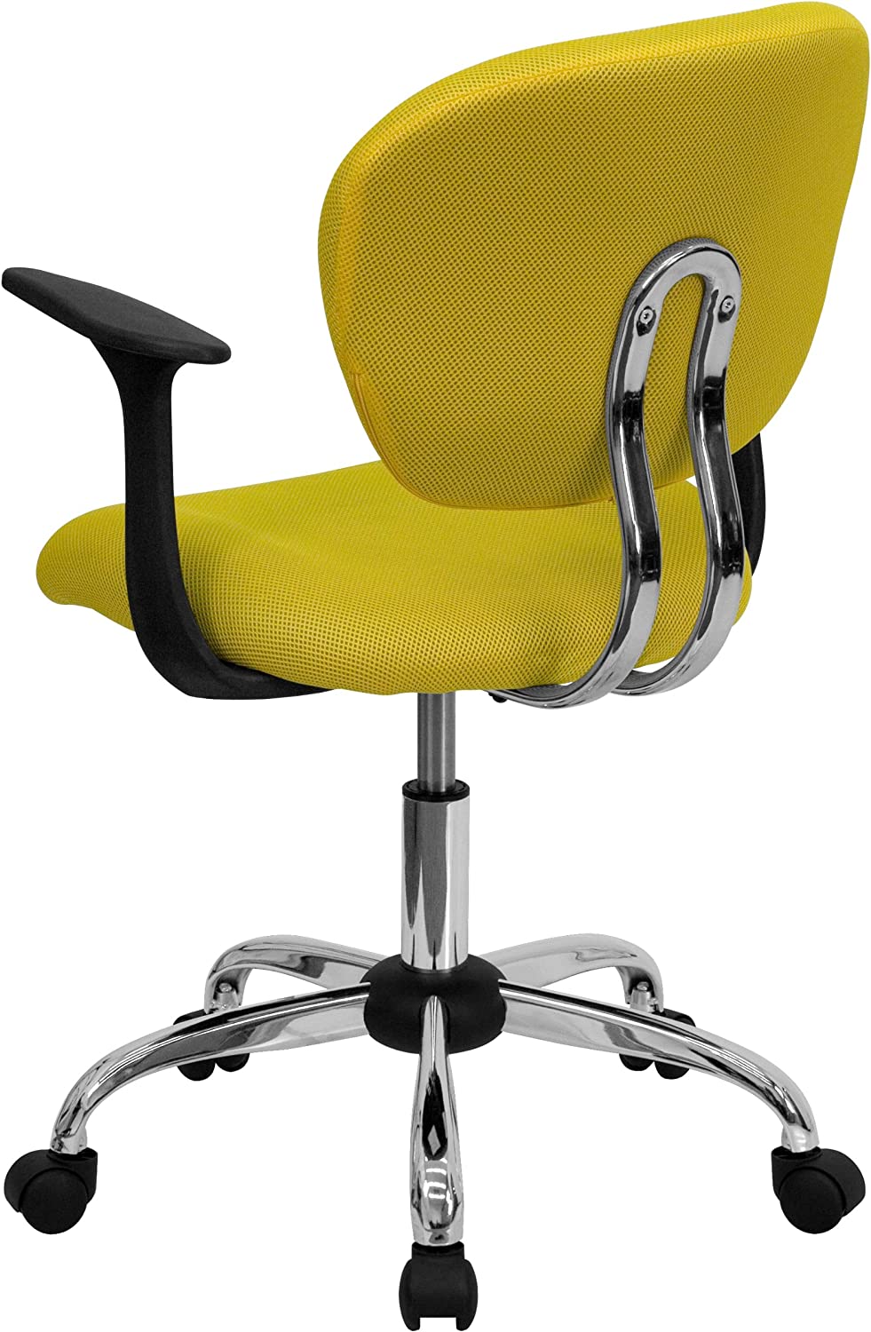 Flash Furniture Mid-Back Yellow Mesh Padded Swivel Task Office Chair with Chrome Base and Arms