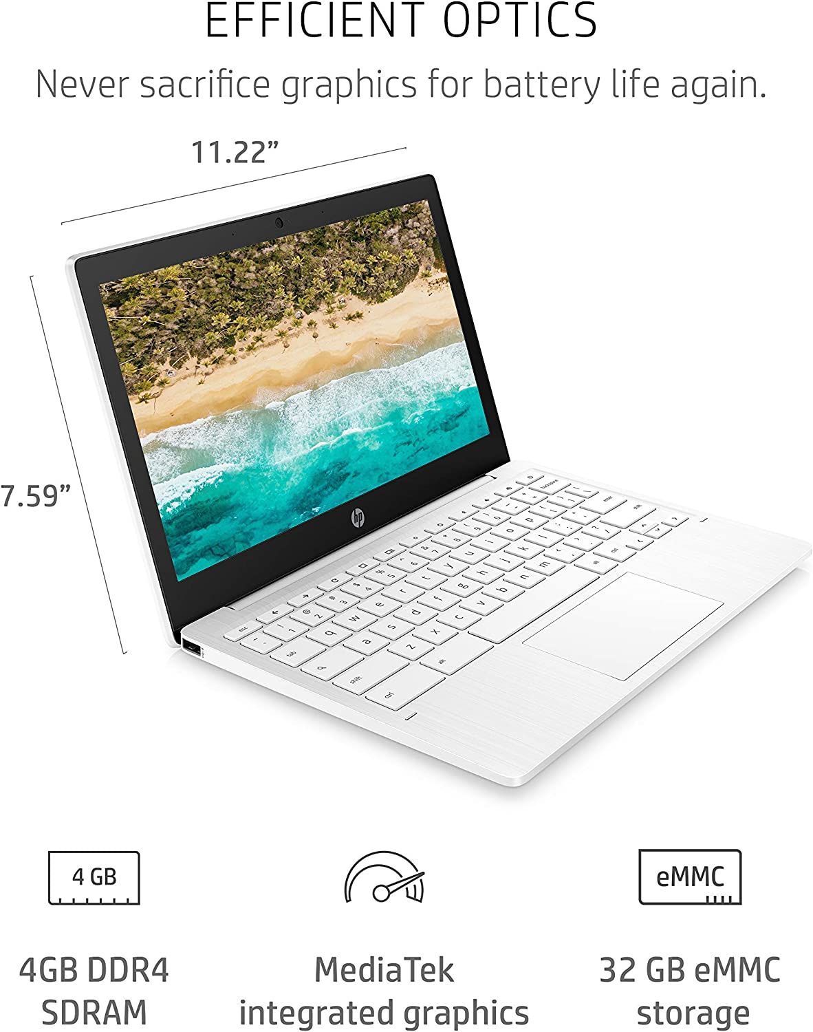 HP Chromebook 11-inch Laptop - MediaTek - MT8183 - 4 GB RAM - 32 GB eMMC Storage - 11.6-inch HD IPS Touchscreen - with Chrome OS√É¬¢√¢‚Ç¨≈æ√Ç¬¢ - (11a-na0050nr, 2020 model, Snow White)