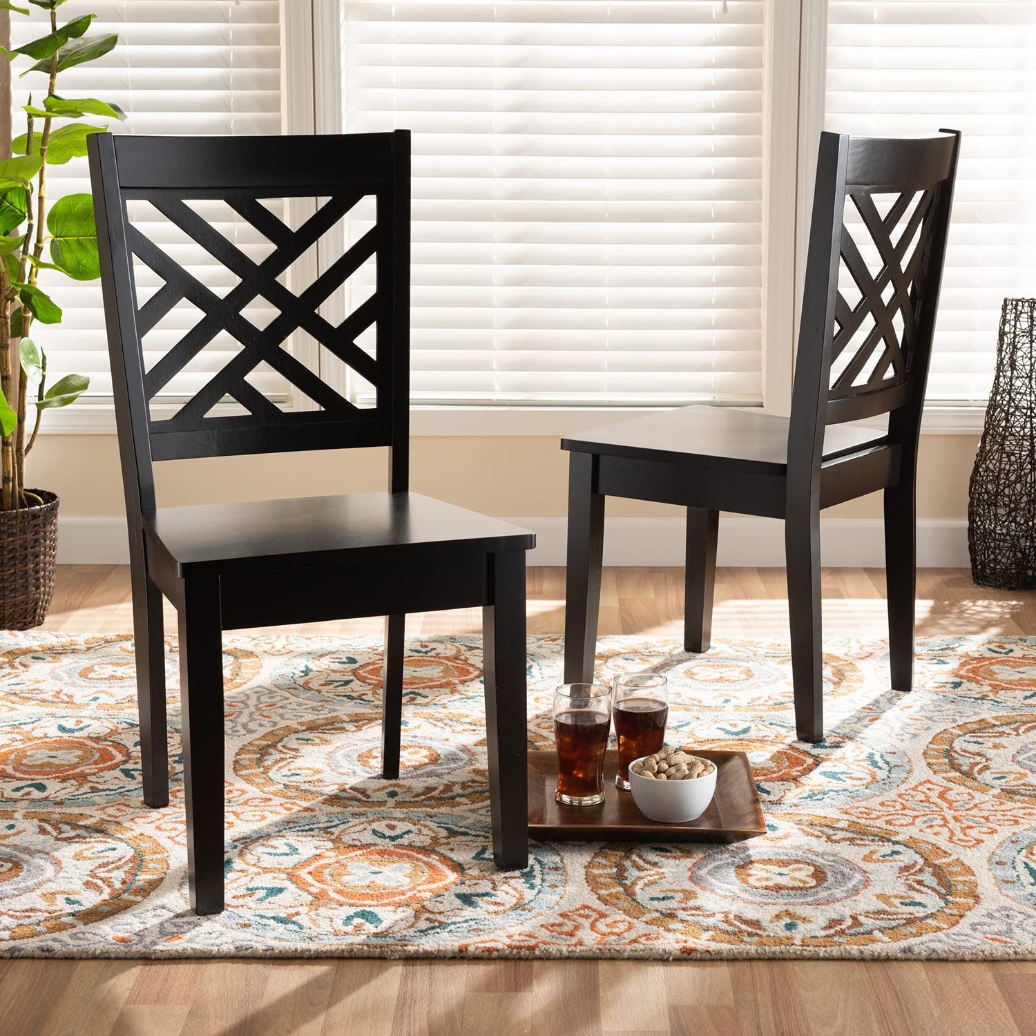 Baxton Studio Caron Modern and Contemporary Transitional Dark Brown Finished Wood 2-Piece Dining Chair Set