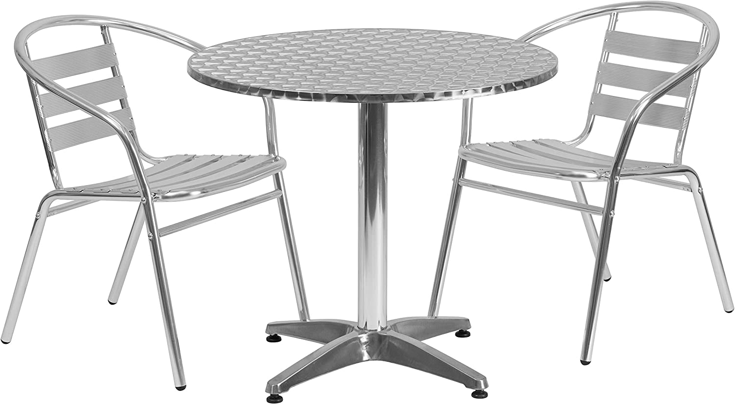 Flash Furniture 31.5&#39;&#39; Round Aluminum Indoor-Outdoor Table Set with 2 Slat Back Chairs