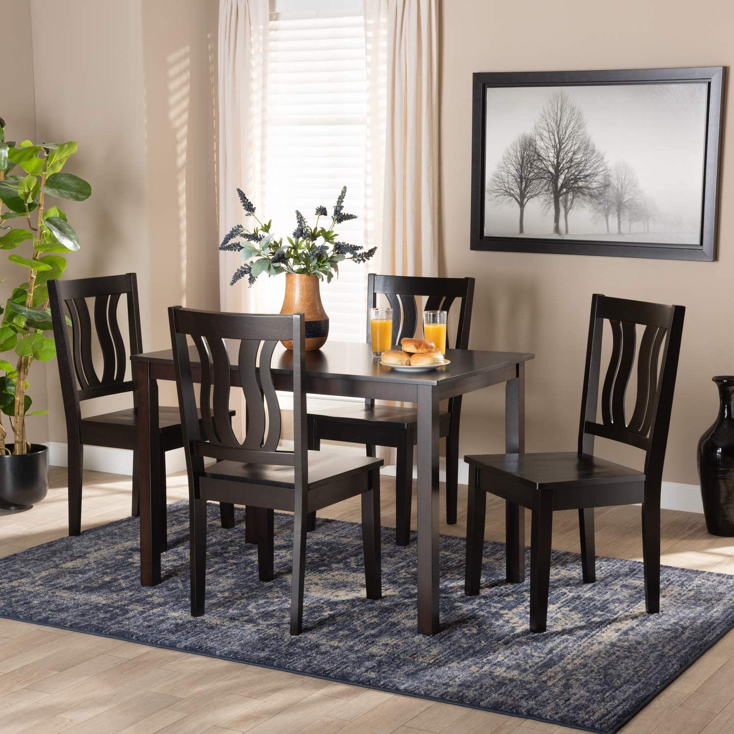 Baxton Studio Zamira Modern and Contemporary Transitional Dark Brown Finished Wood 5-Piece Dining Set