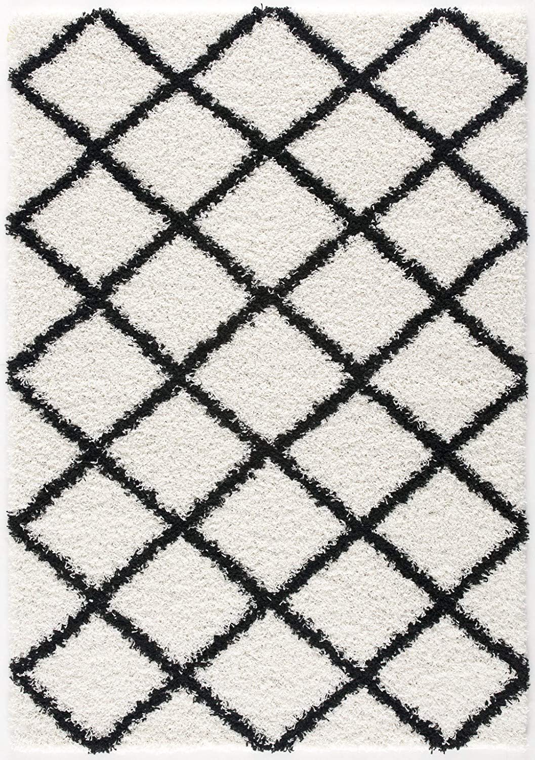 L&#39;Baiet Halle White Black Geometric Diamond Pattern Modern Soft Shag Indoor 2&#39; x 3&#39; Area Rug