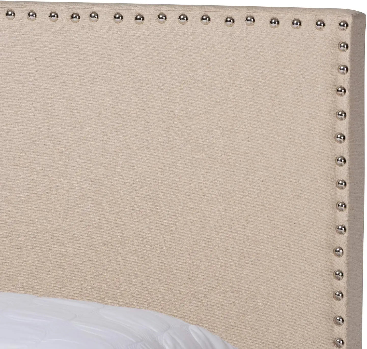 Baxton Studio Ramon Modern and Contemporary Beige Linen Fabric Upholstered Full Size Panel Bed with Nailhead Trim