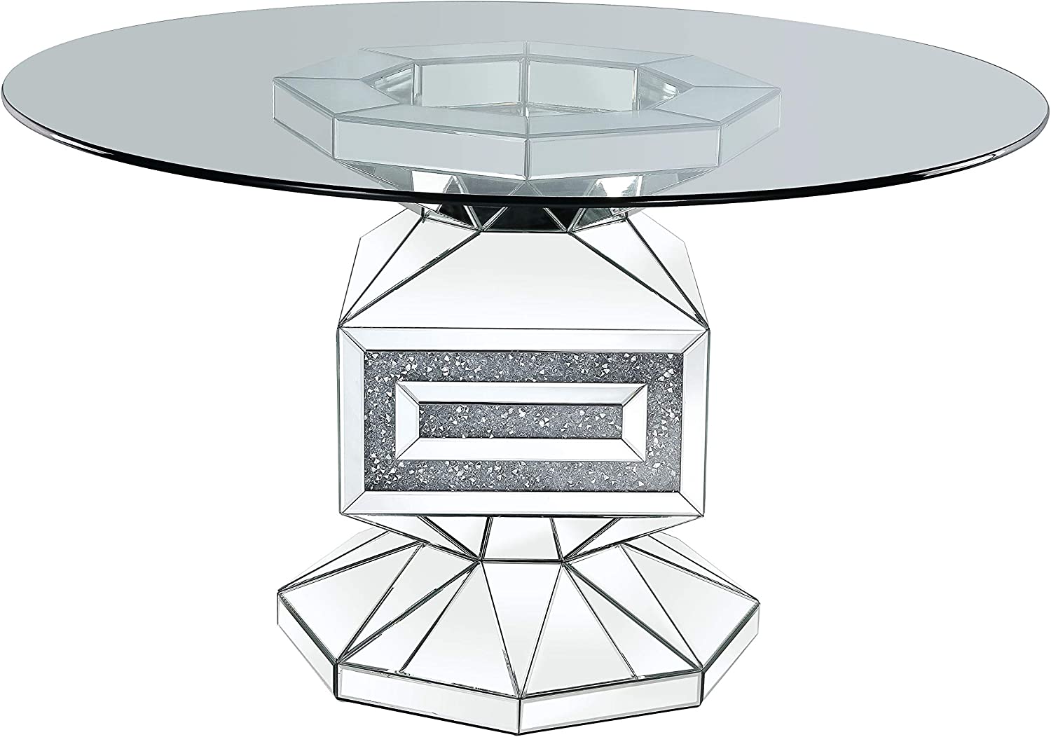 Acme Furniture Noralie Dining Table, Clear Glass, Mirrored & Faux Diamonds