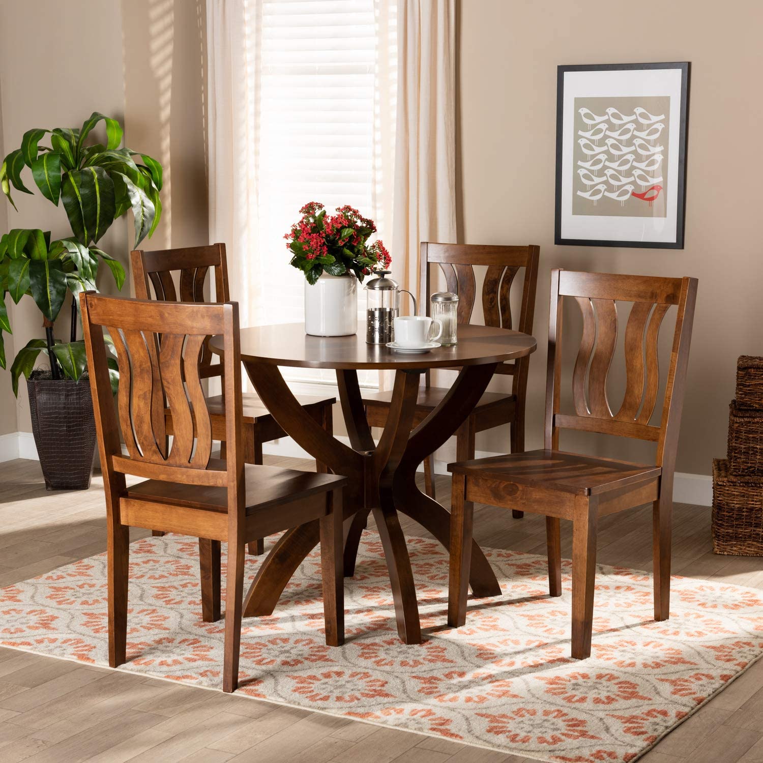 Baxton Studio Karla Modern and Contemporary Transitional Walnut Brown Finished Wood 5-Piece Dining Set