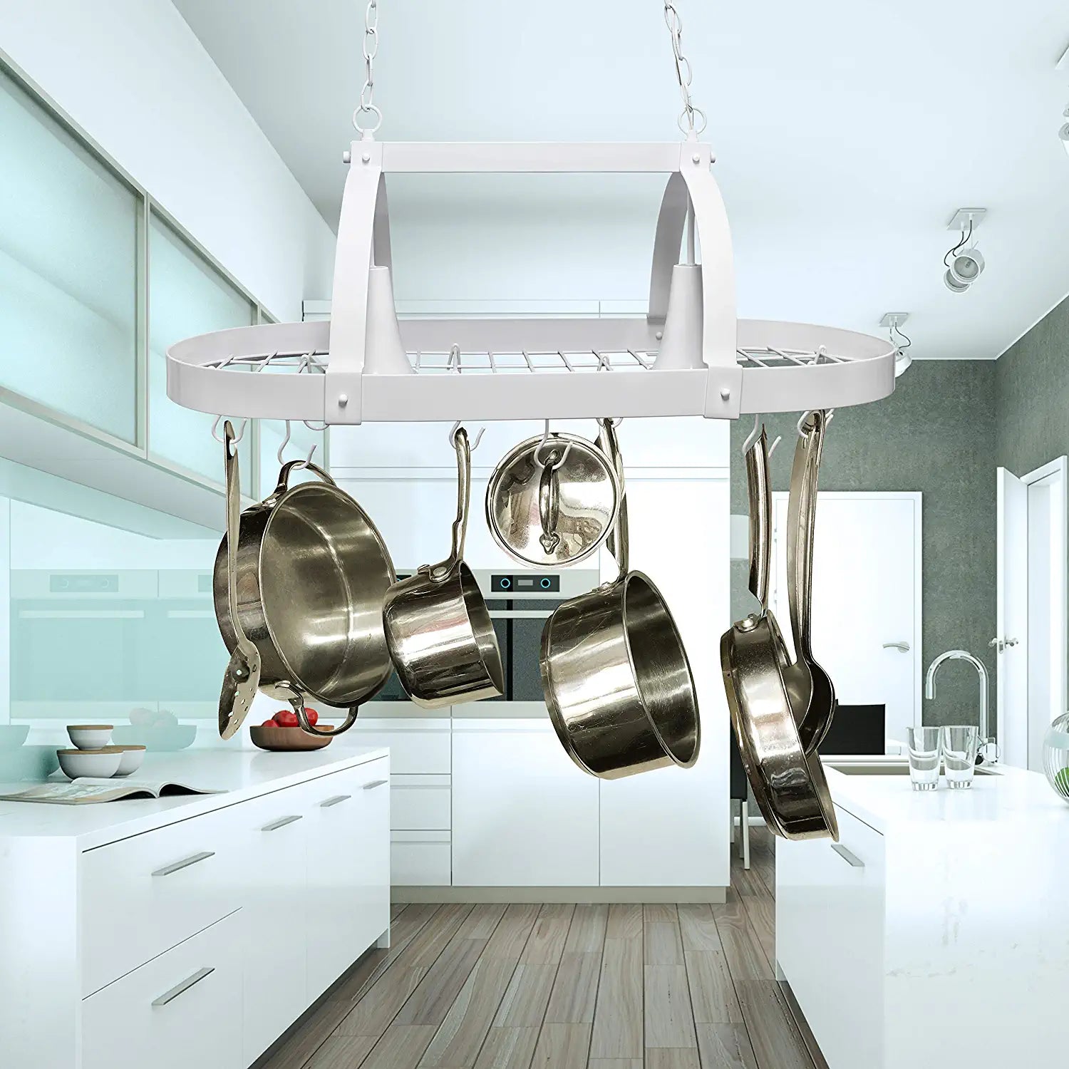 Elegant Designs PR1000-WHT Kitchen Downlights 2 Light Pot Rack, White
