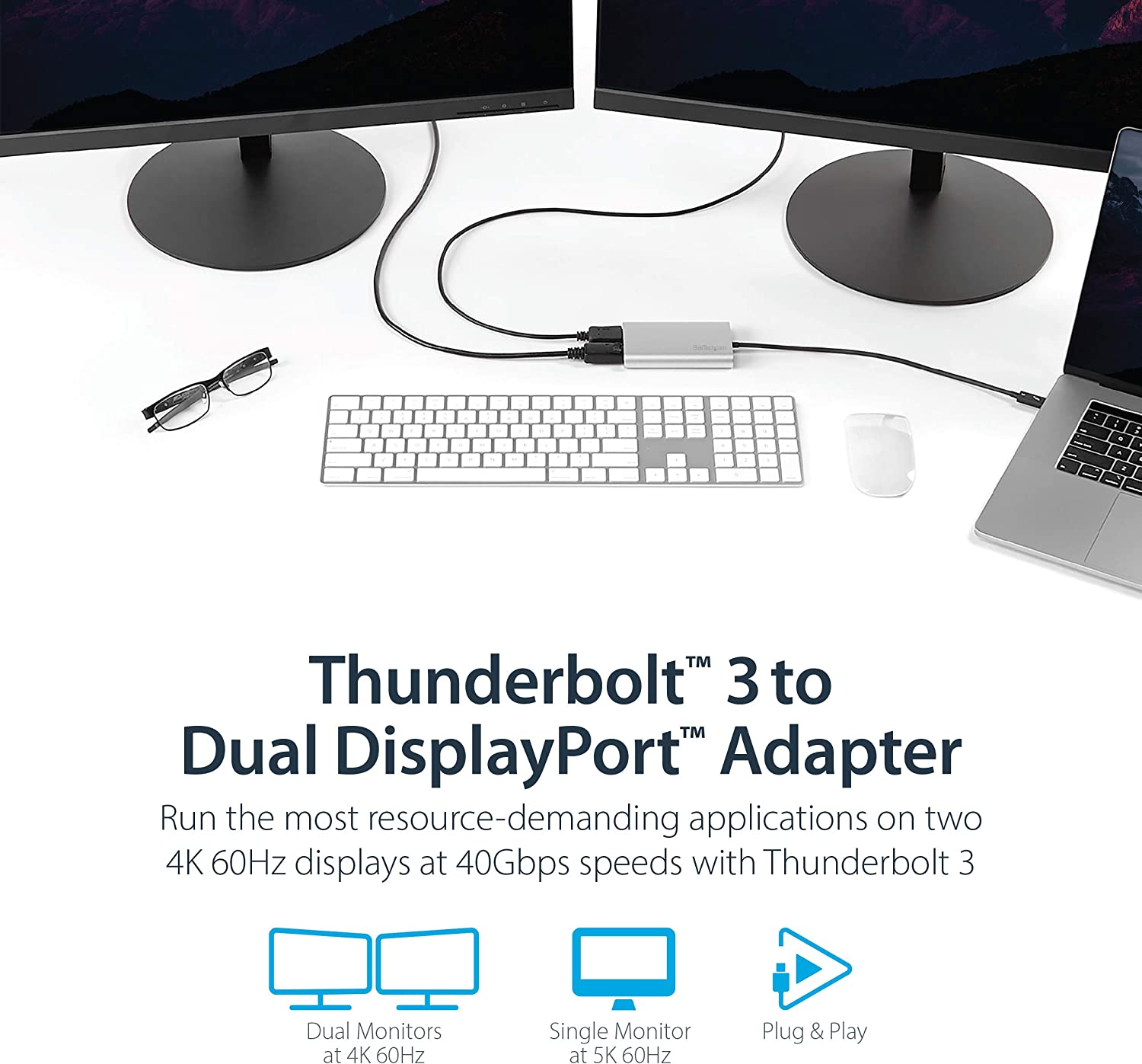 StarTech.com Thunderbolt 3 to Dual DisplayPort Adapter 4K 60Hz - Thunderbolt 3 Certified - Dual Monitor DisplayPort 1.2 Video Converter - Mac &amp; Windows Compatible - Dual 4K DisplayPort (TB32DP2T)