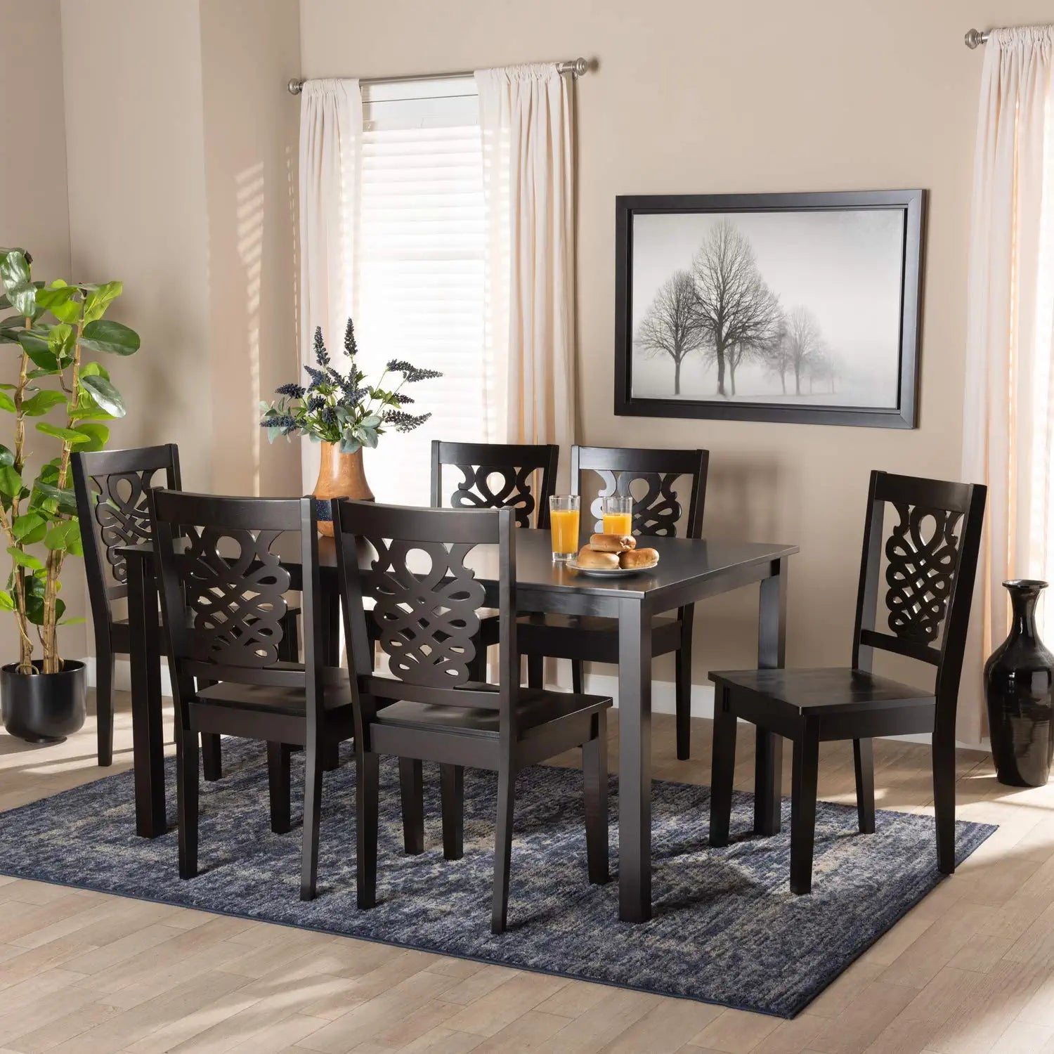 Baxton Studio Luisa Modern and Contemporary Transitional Dark Brown Finished Wood 7-Piece Dining Set