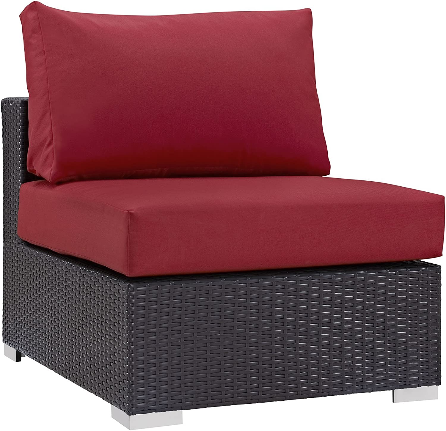 Modway Convene Wicker Rattan Outdoor Patio Sectional Sofa Armless Chair in Espresso Red