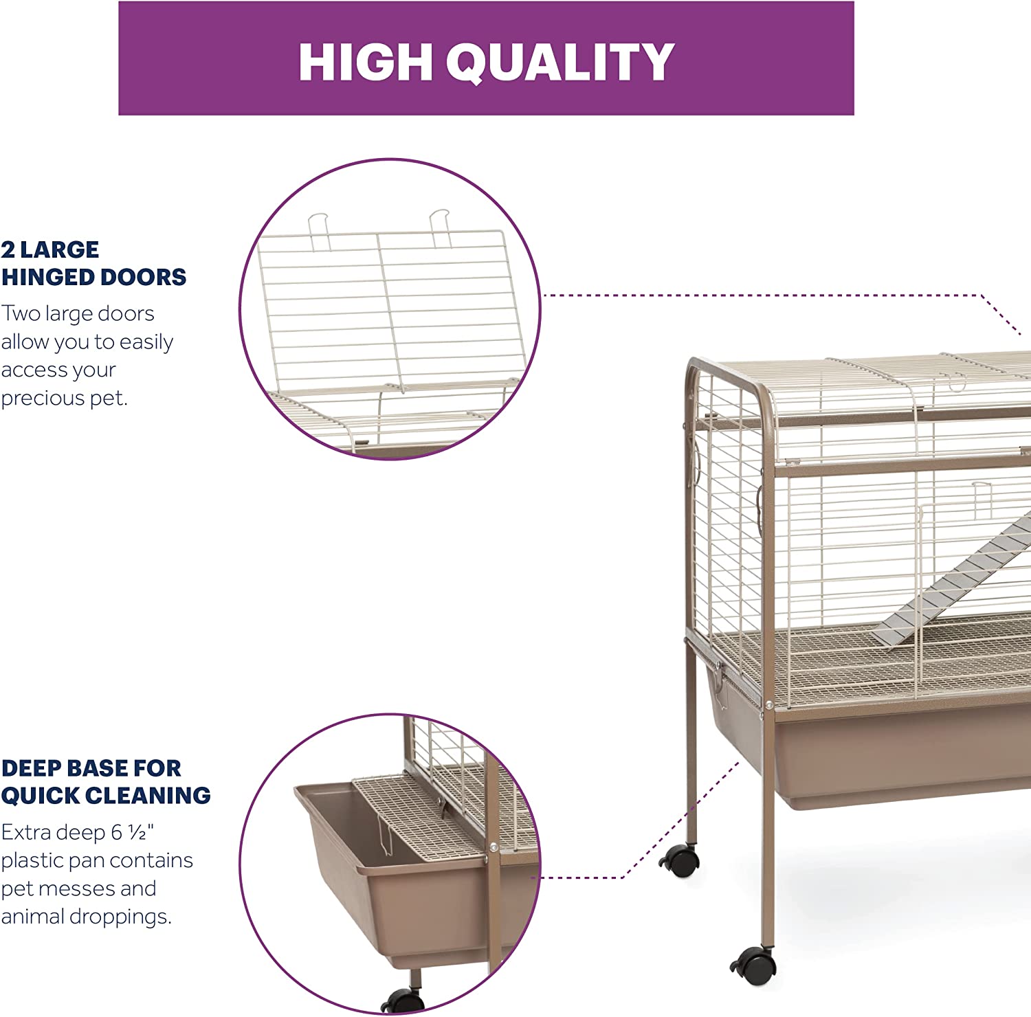 Prevue Pet Products Small Animal Cage with Stand and Caster Wheels, Classic Cage for Small Pets, Bunny Rabbits, Guinea Pigs, Coco/White