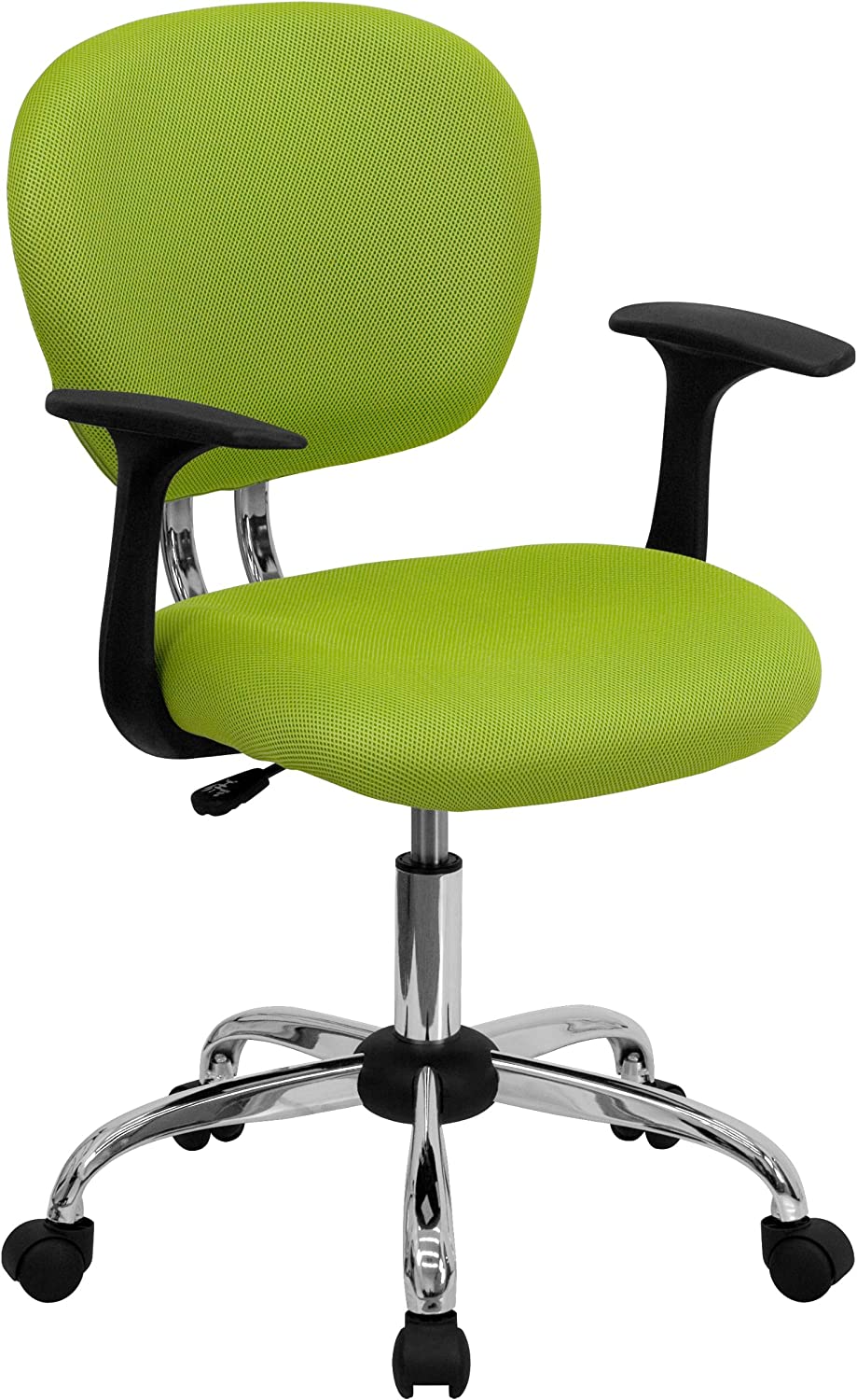 Flash Furniture Mid-Back Apple Green Mesh Padded Swivel Task Office Chair with Chrome Base and Arms