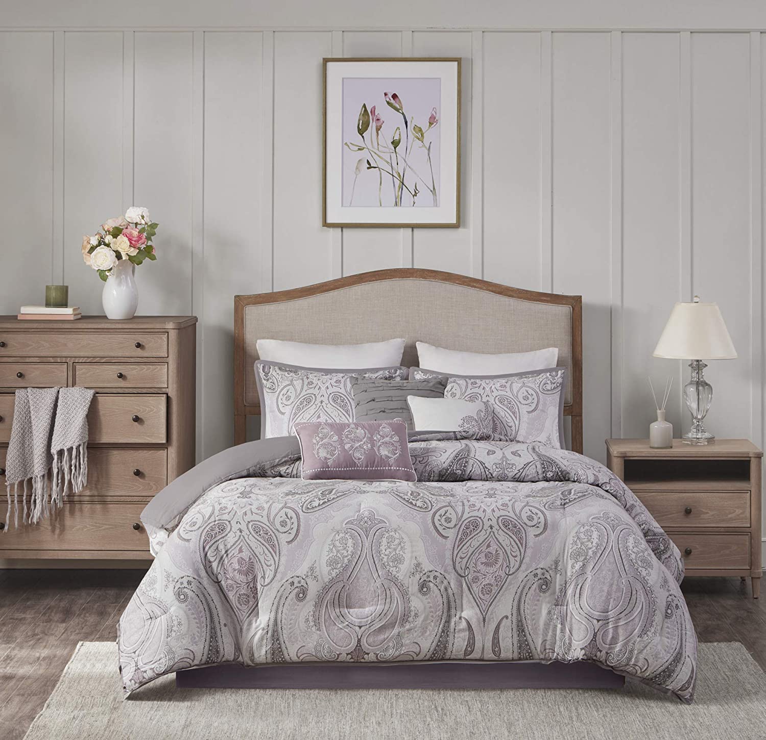 Madison Park Samir Queen Size Bed Comforter Set Bed in A Bag - Purple, Paisley ‚Äì 7 Pieces Bedding Sets ‚Äì Cotton Bedroom Comforters