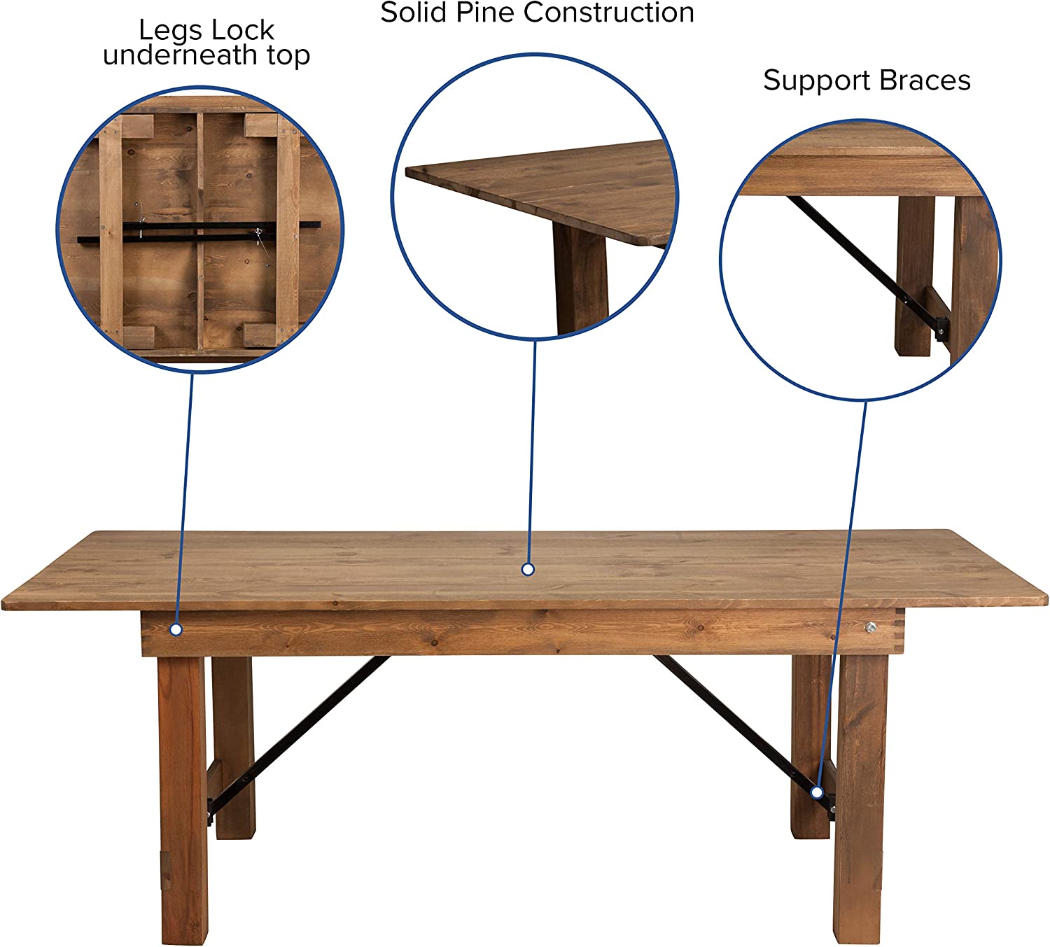 Flash Furniture HERCULES Series 7&#39; x 40&#34; Rectangular Antique Rustic Solid Pine Folding Farm Table