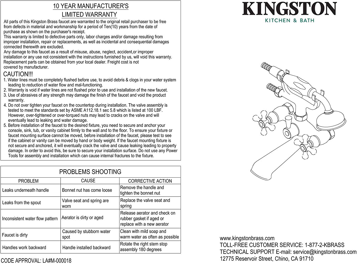 Kingston Brass CCK266K3 Kingston Tub Faucet, 32-5/8 Inch Length, Antique Brass