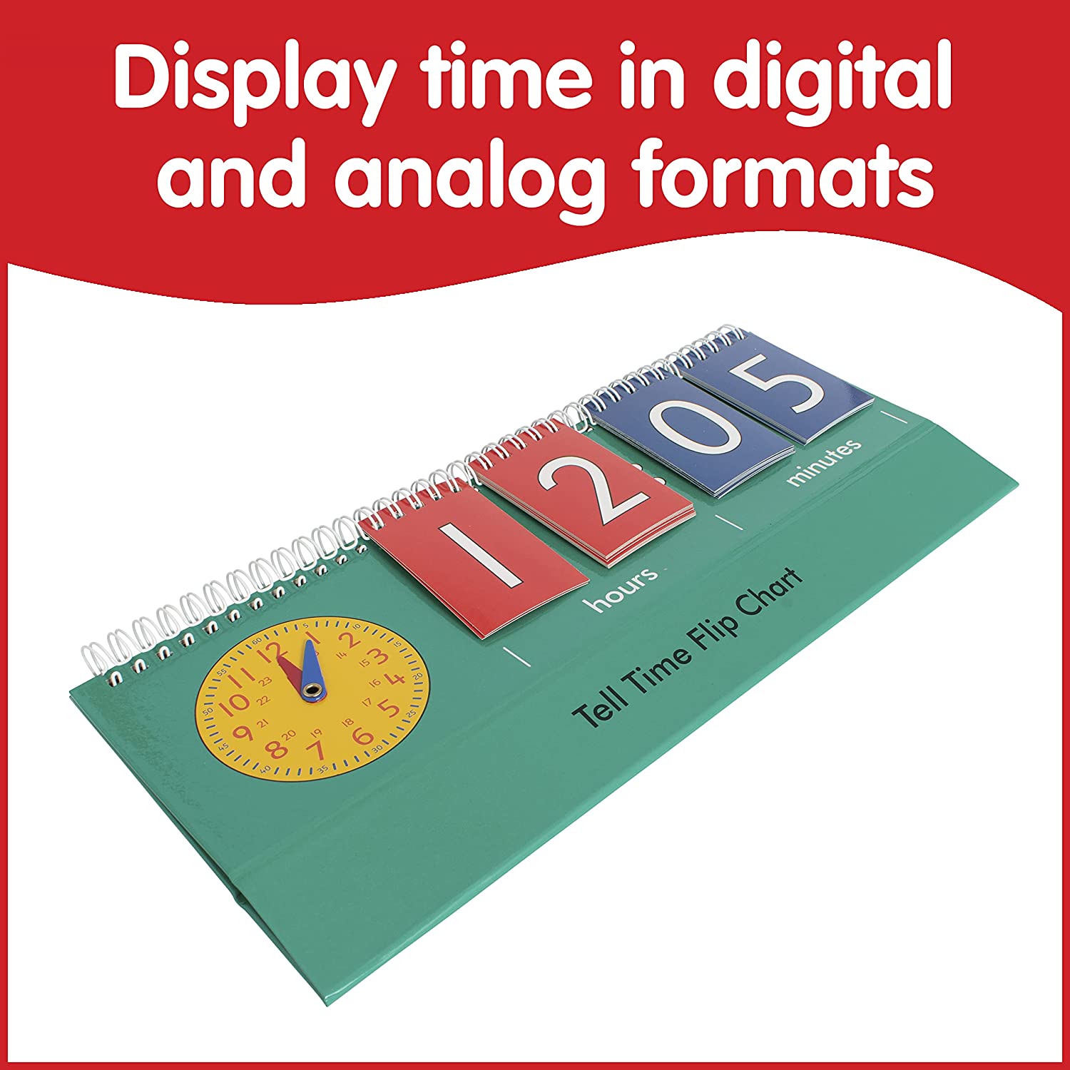 edxeducation Time Flip Chart - Teaching Clock for Kids - Learn to Tell Time with Analog and Digital Formats