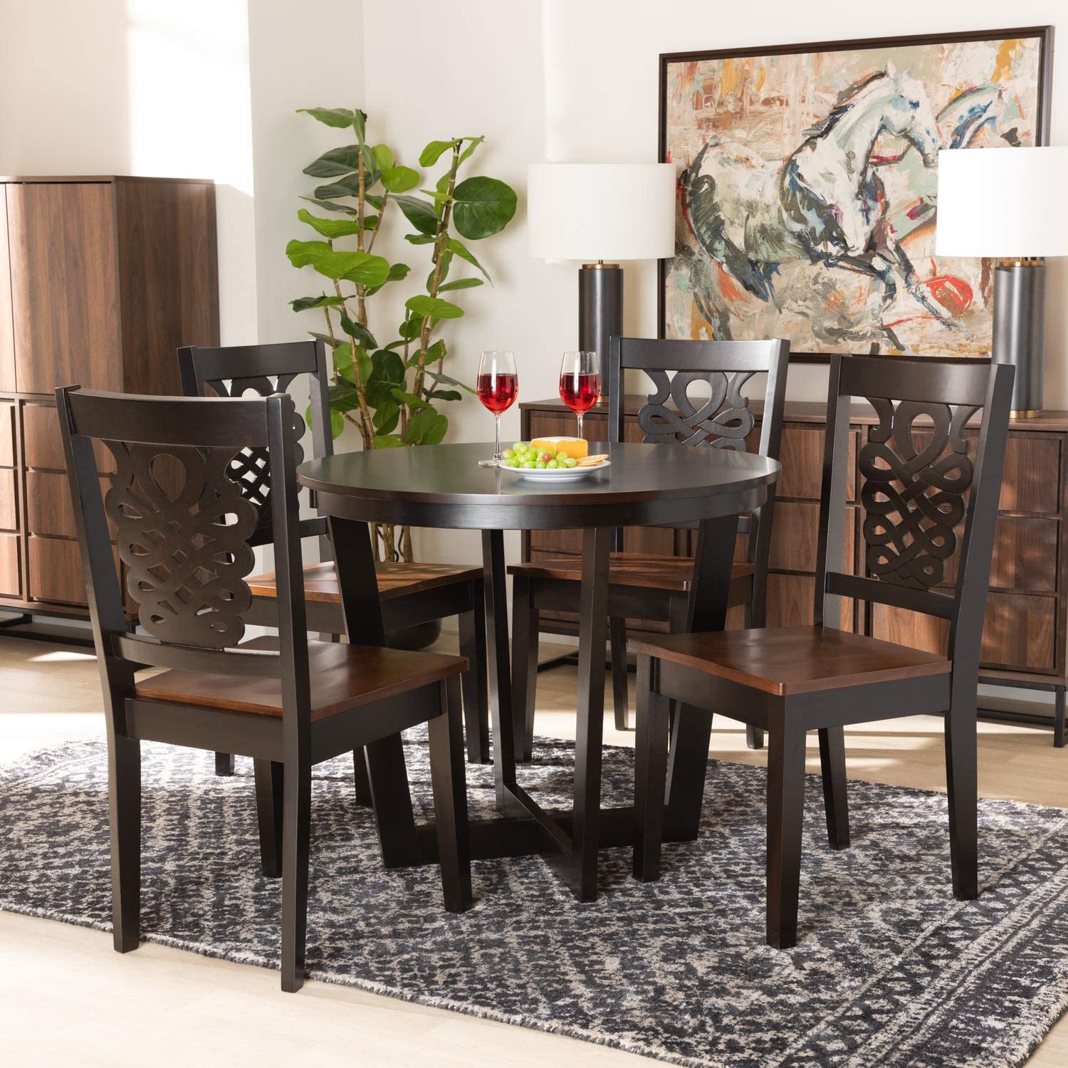 Baxton Studio Salida Modern and Contemporary Transitional Two-Tone Dark Brown and Walnut Brown Finished Wood 5-Piece Dining Set