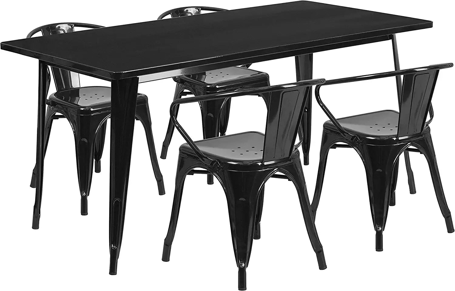 Flash Furniture Commercial Grade 31.5&#34; x 63&#34; Rectangular Black Metal Indoor-Outdoor Table Set with 4 Arm Chairs