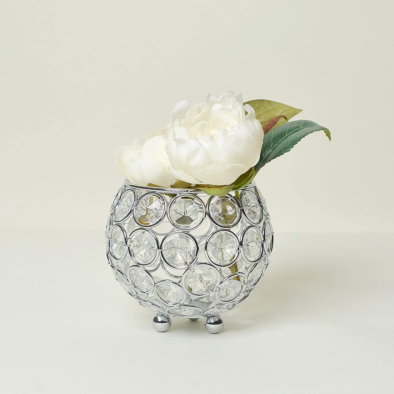 Elegant Designs Elipse Crystal Circular Bowl Candle Holder, Flower Vase, Wedding Centerpiece, Favor, 3.75 Inch, Chrome