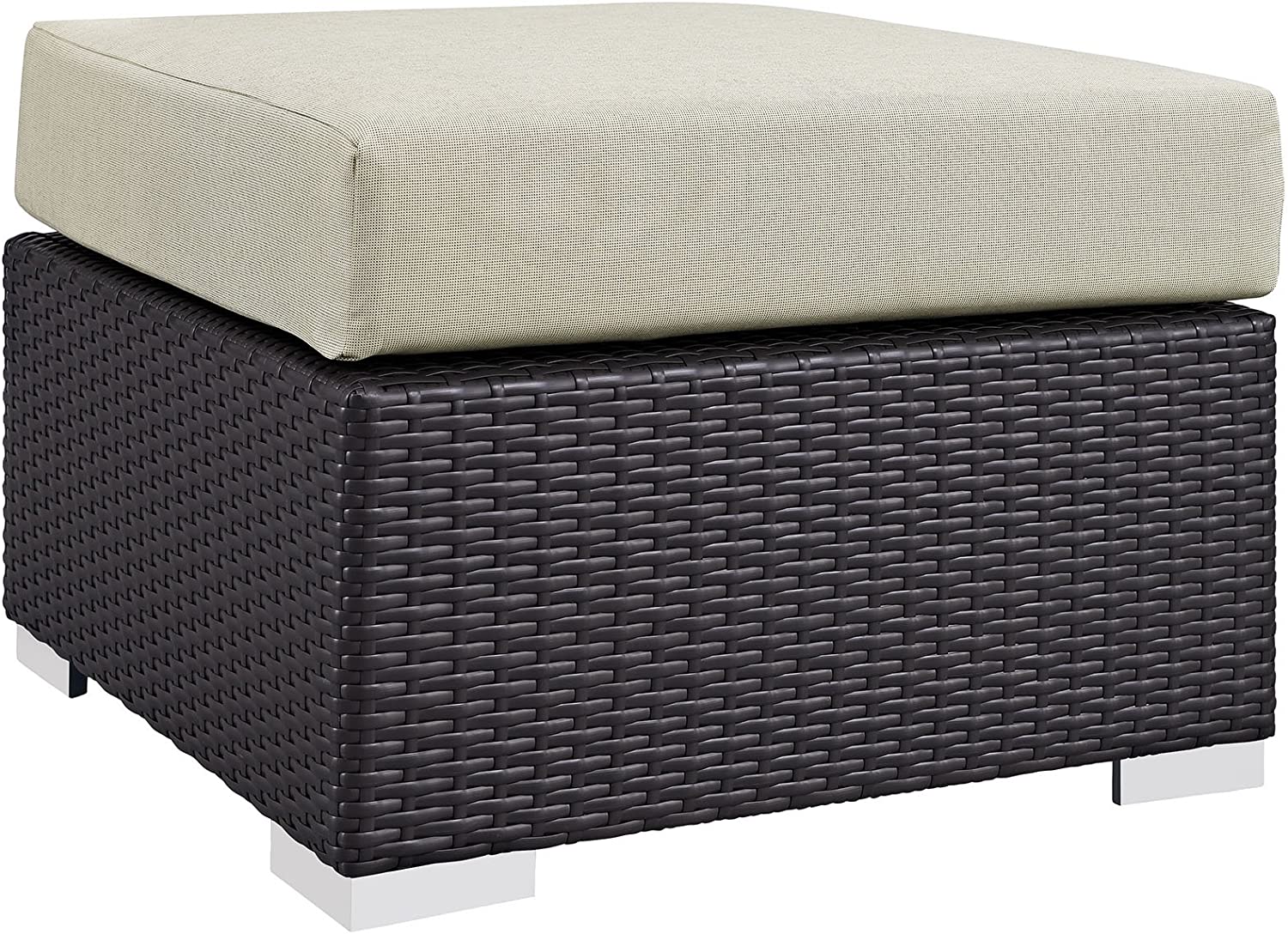 Modway Convene Wicker Rattan Outdoor Patio Square Ottoman in Espresso Beige