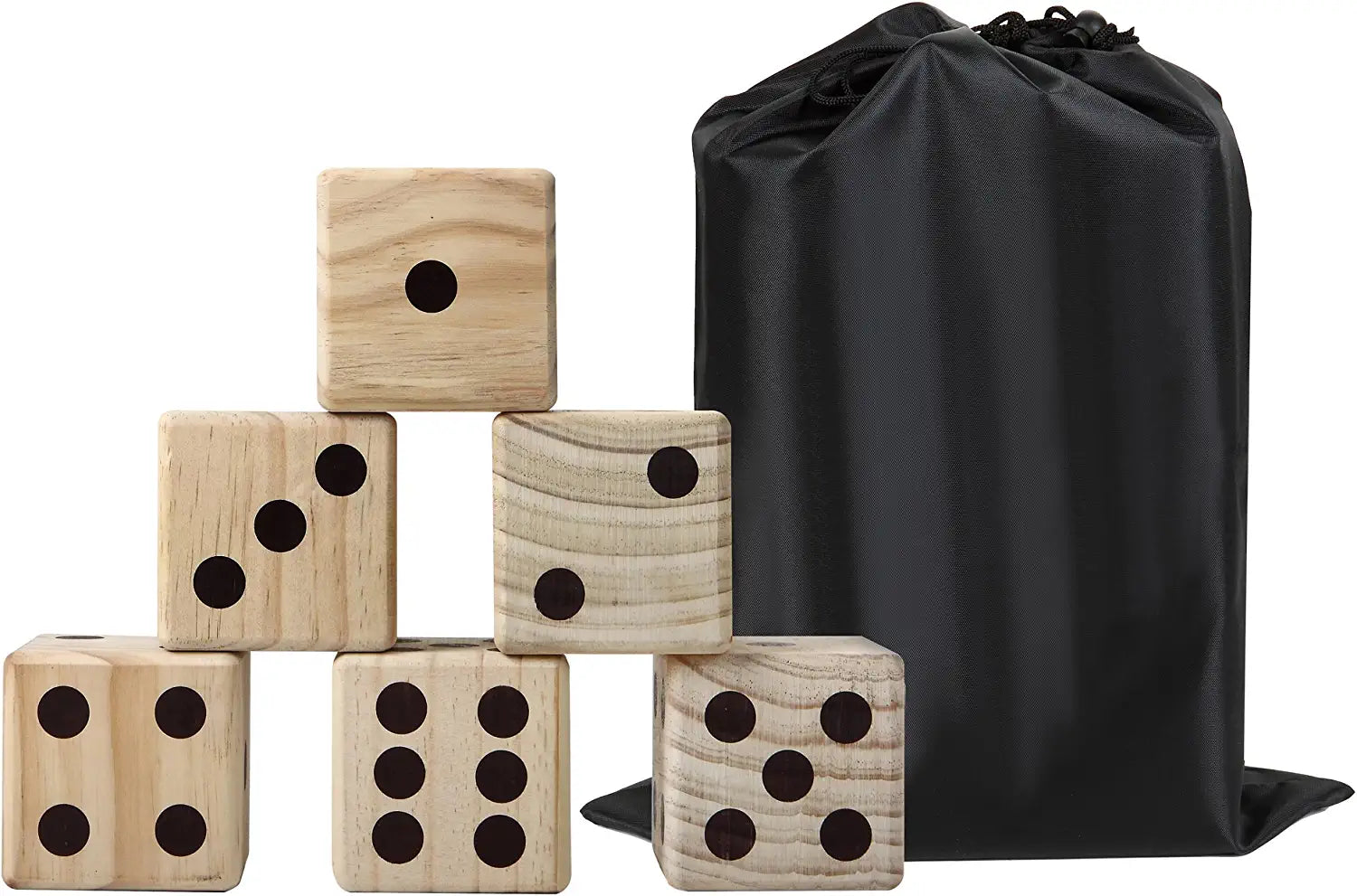 Hathaway High Roller yd Dice Set with 6 x 3.5-in Wooden Dice &amp; Black Nylon Storage Bag, Reusable Scorecard Included yd Dice, Wood