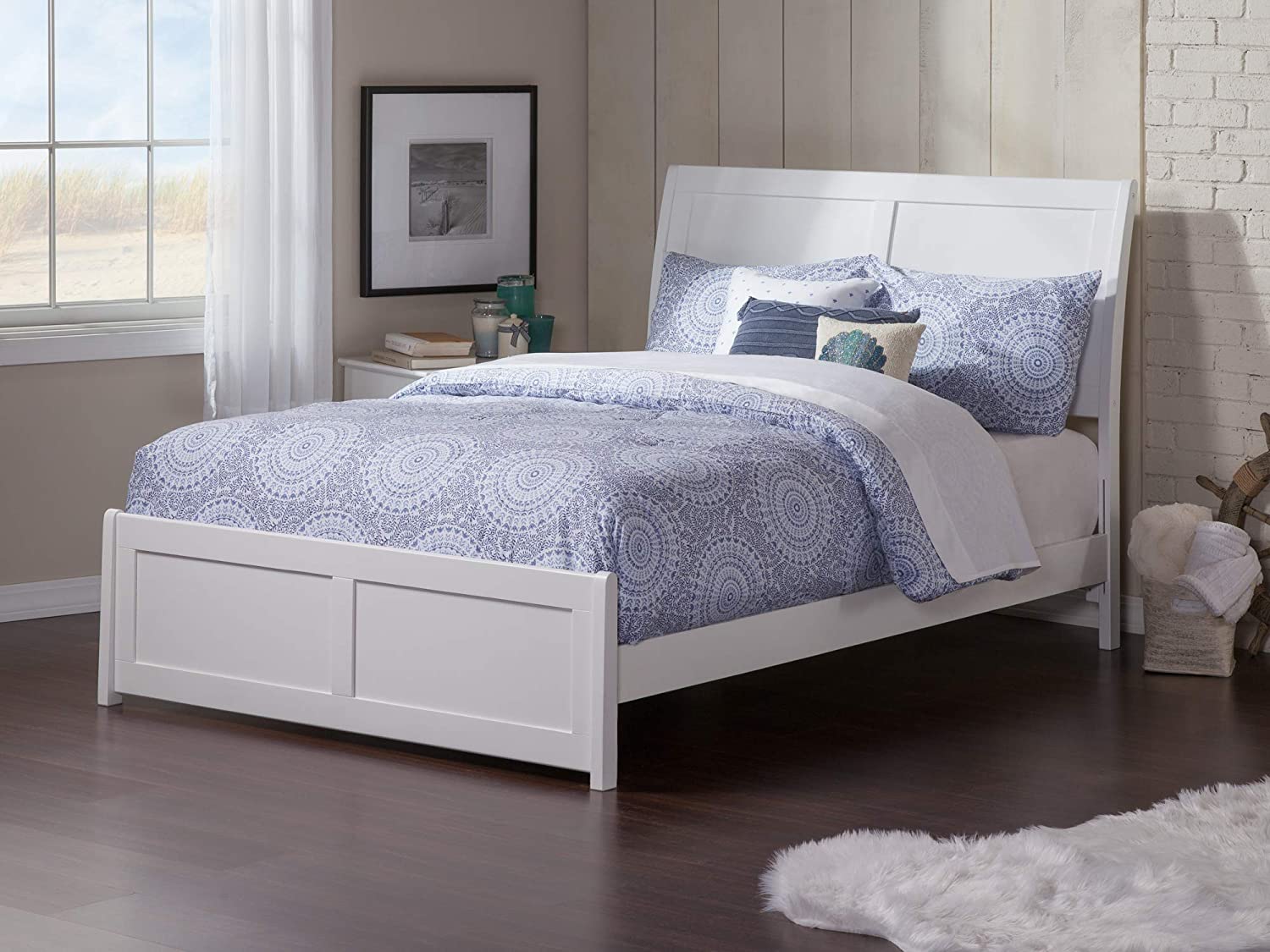 AFI Portland Traditional Bed with Matching Footboard and Turbo Charger, Full, White