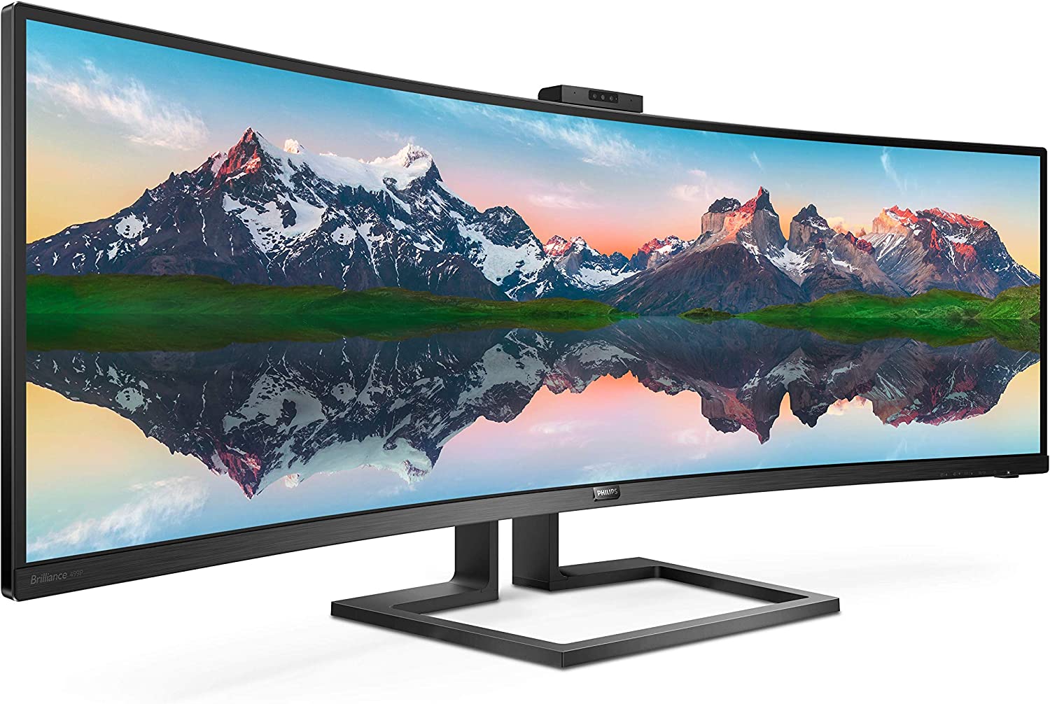 Philips Brilliance 499P9H 49&#34; SuperWide Curved Monitor, Dual QHD 5120x1440 32:9, USB-C connectivity and built-in KVM Switch, Pop-Up Webcam, Height Adjustable, LightSensor, 4Yr Advance Replacement Warr