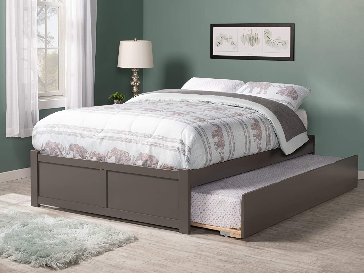 Concord Full Platform Bed with Flat Panel Footboard and Twin Size Urban Trundle in Grey