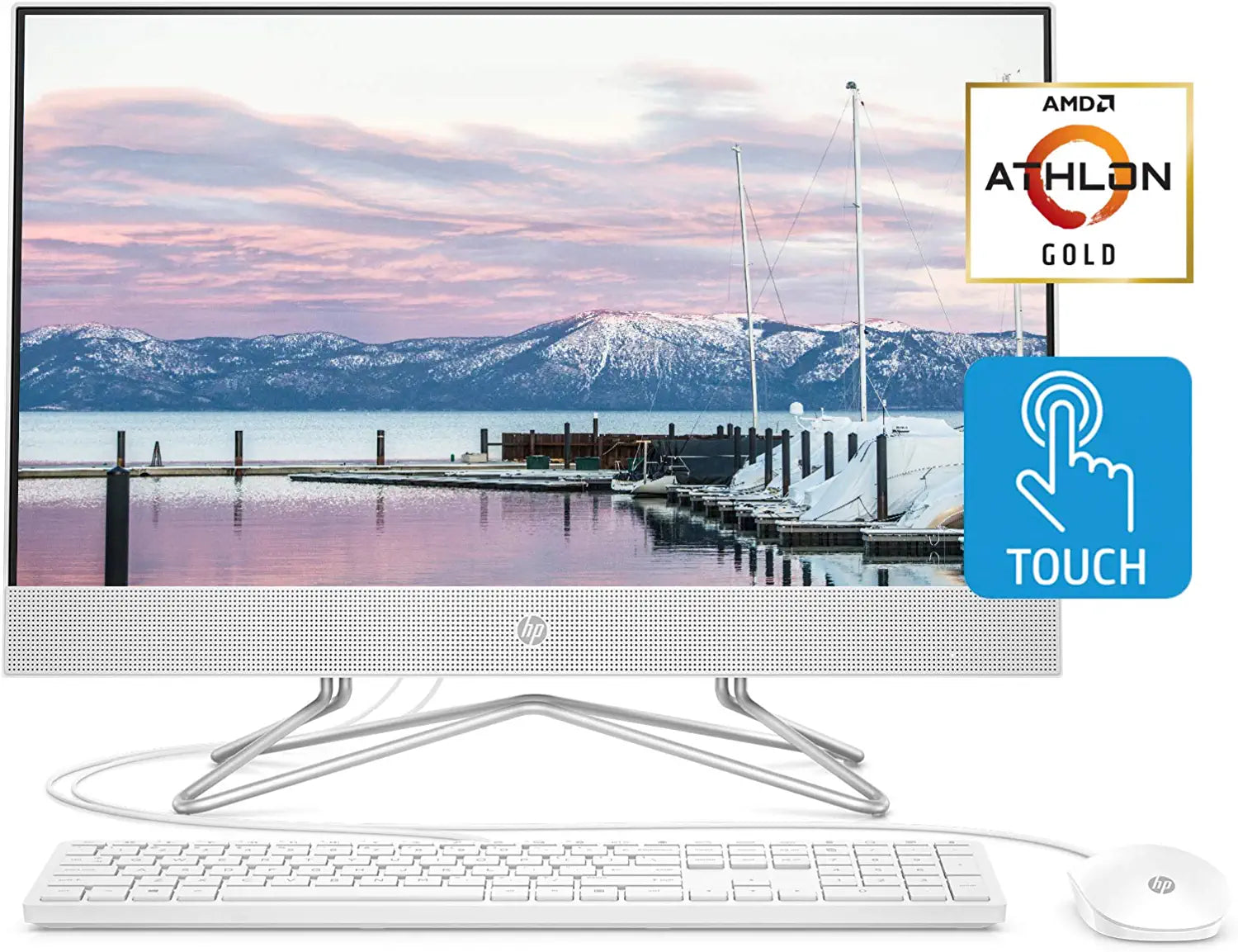 HP 24-inch All-in-One Touchscreen Desktop Computer, AMD Athlon Gold 3150U Processor, 8 GB RAM, 512 GB SSD, Windows 10 Home (24-df0040, White), Snow White