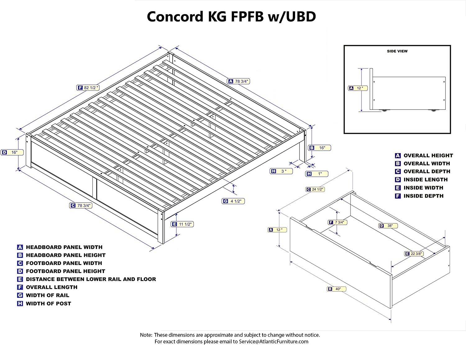 AFI Concord Platform Flat Panel Footboard and Urban Bed Drawers, King, White