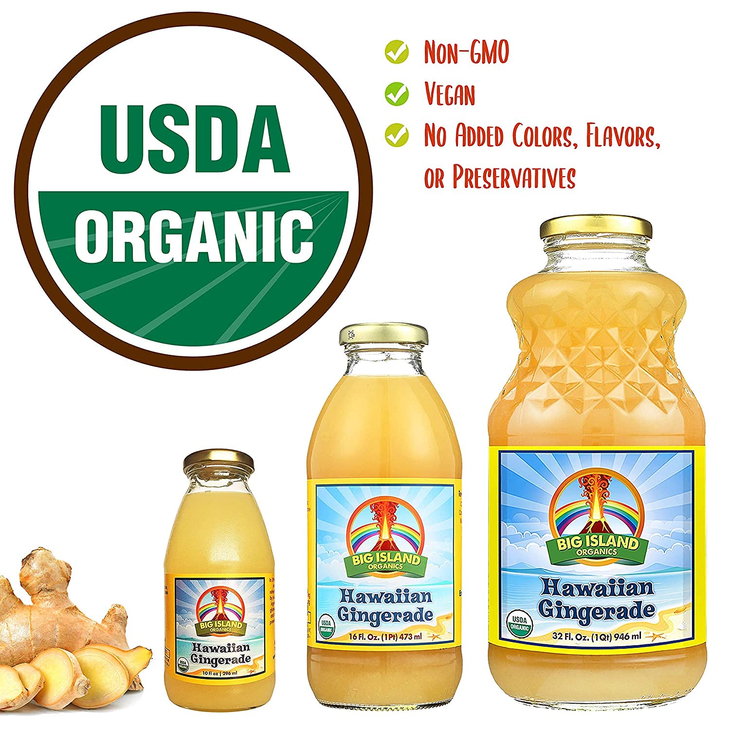 Big Island Organics Hawaiian Gingerade 10oz case of 4, 100% organic ginger lemonade