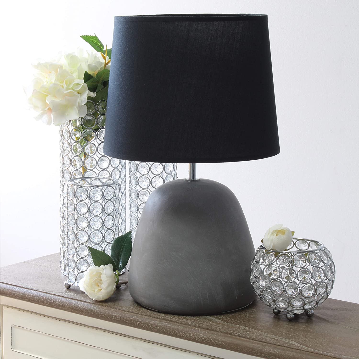 Simple Designs LT2058-WHT Round Concrete Table Lamp, White