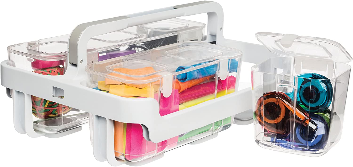 Deflecto Desk Supplies Organizer Caddy, Three Clear Compartments