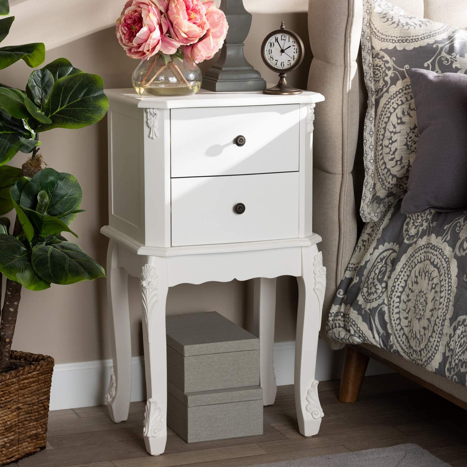 Baxton Studio Sophia Classic and Traditional French White Finished Wood 2-Drawer Nightstand