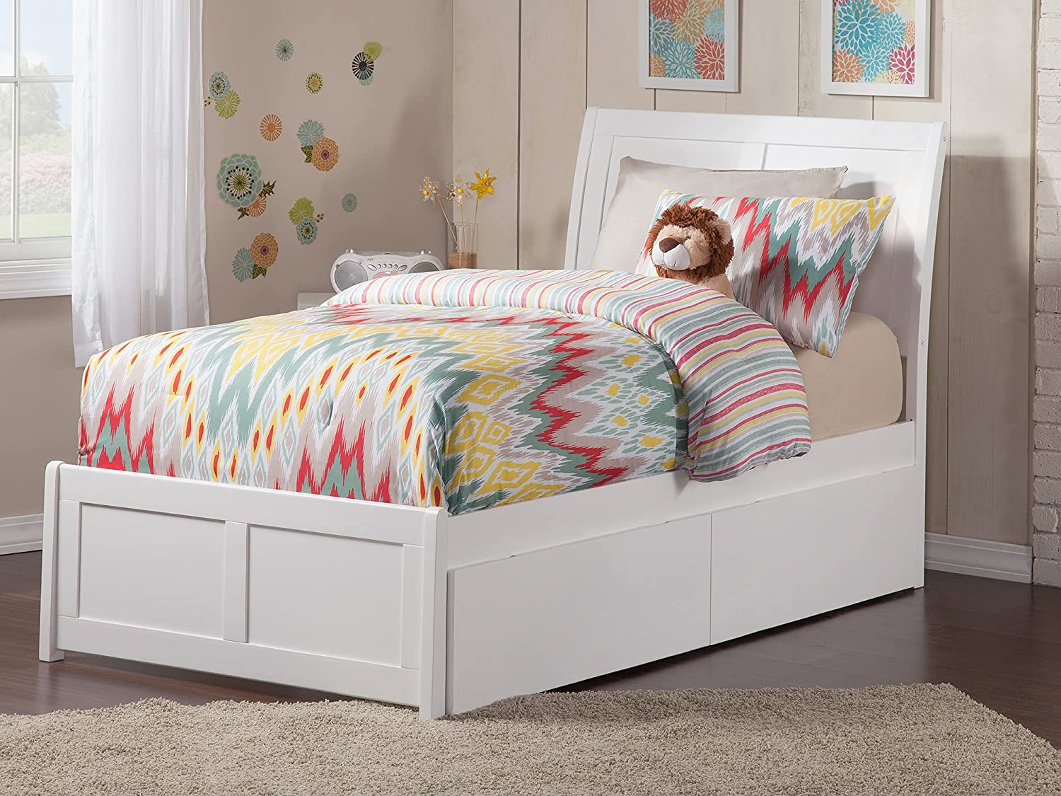 AFI Portland Platform Matching Footboard and Turbo Charger with Urban Bed Drawers, Twin XL, White