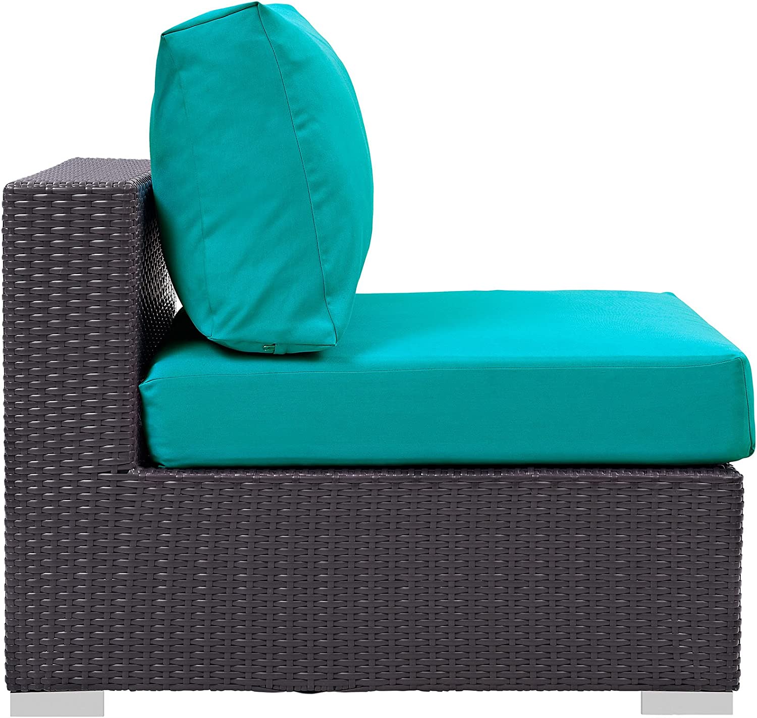Modway Convene Wicker Rattan Outdoor Patio Sectional Sofa Armless Chair in Espresso Turquoise