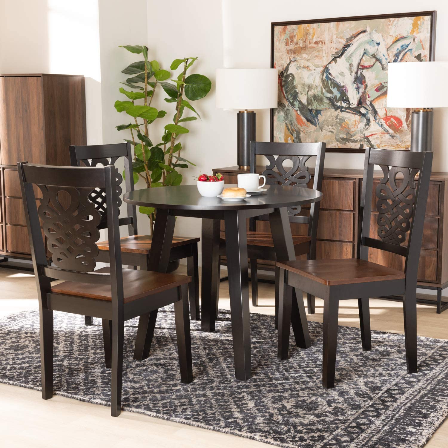 Baxton Studio Mina Modern and Contemporary Transitional Two-Tone Dark Brown and Walnut Brown Finished Wood 5-Piece Dining Set