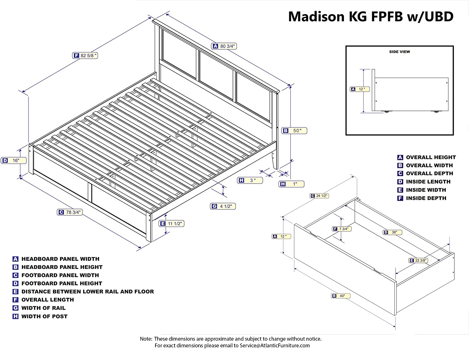 Atlantic Furniture Madison King Platform Bed with Flat Panel Foot Board and 2 Urban Bed Drawers in Espresso Espresso/King