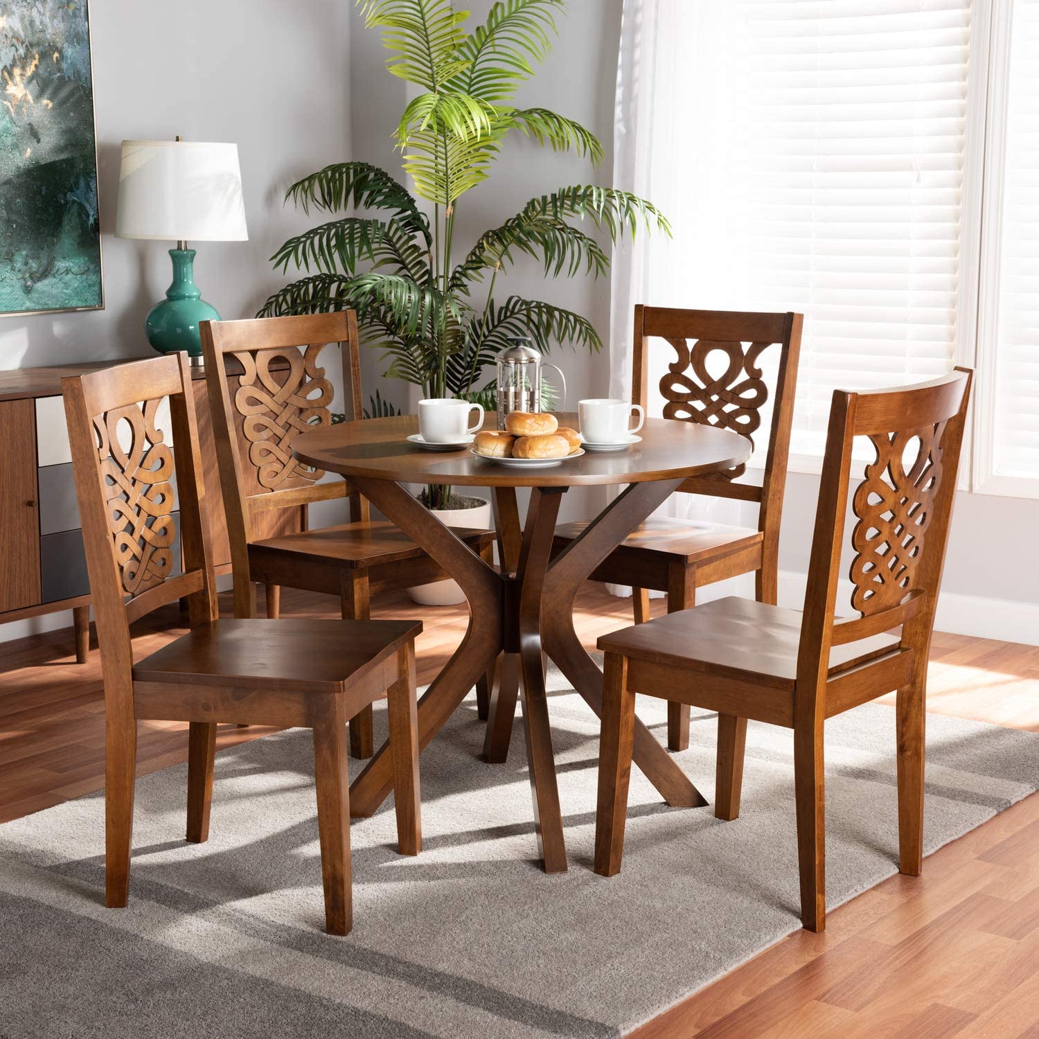 Baxton Studio Liese Modern and Contemporary Transitional Walnut Brown Finished Wood 5-Piece Dining Set