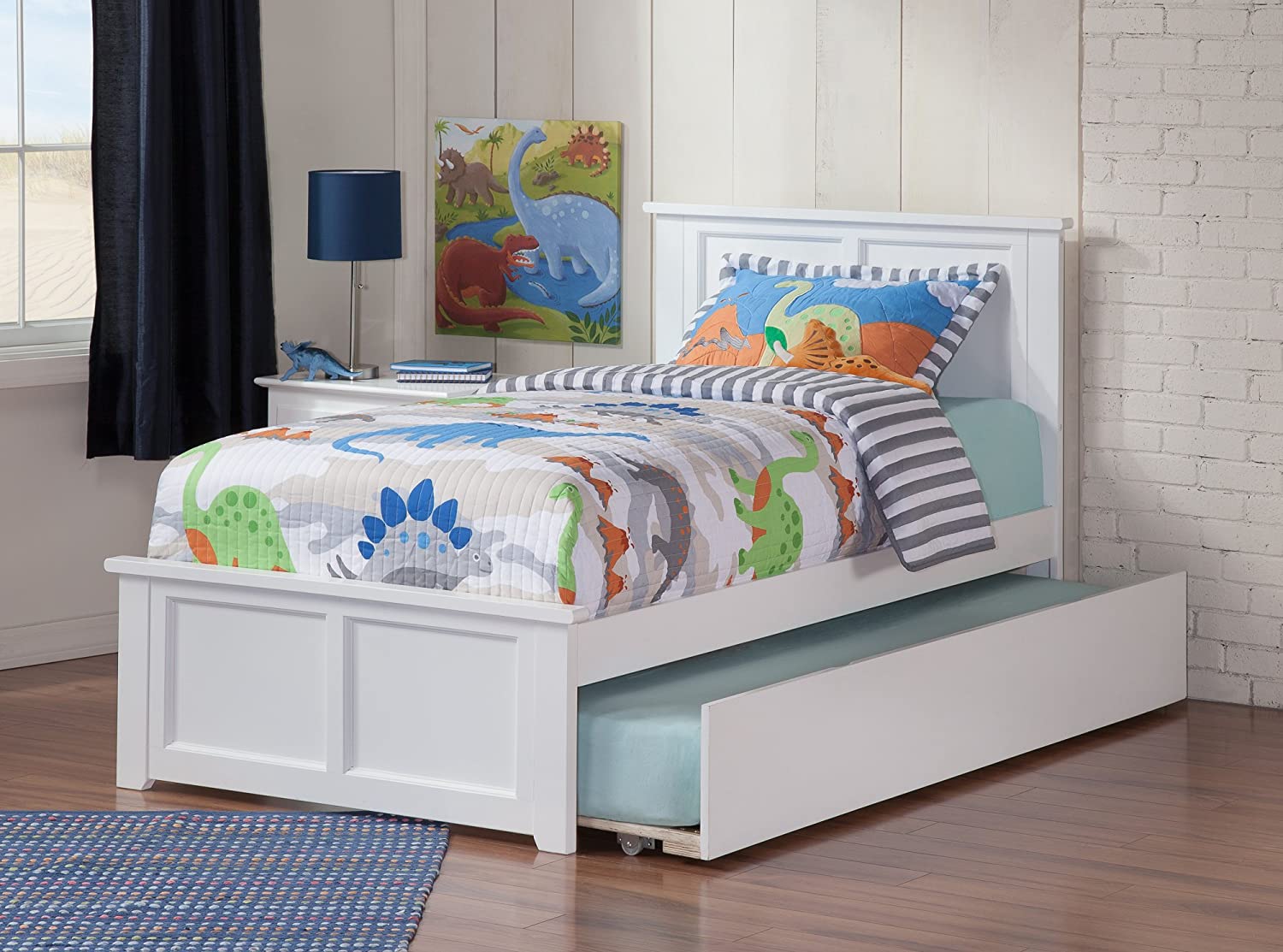 AFI Madison Bed with Footboard and Twin Extra Long Trundle, White