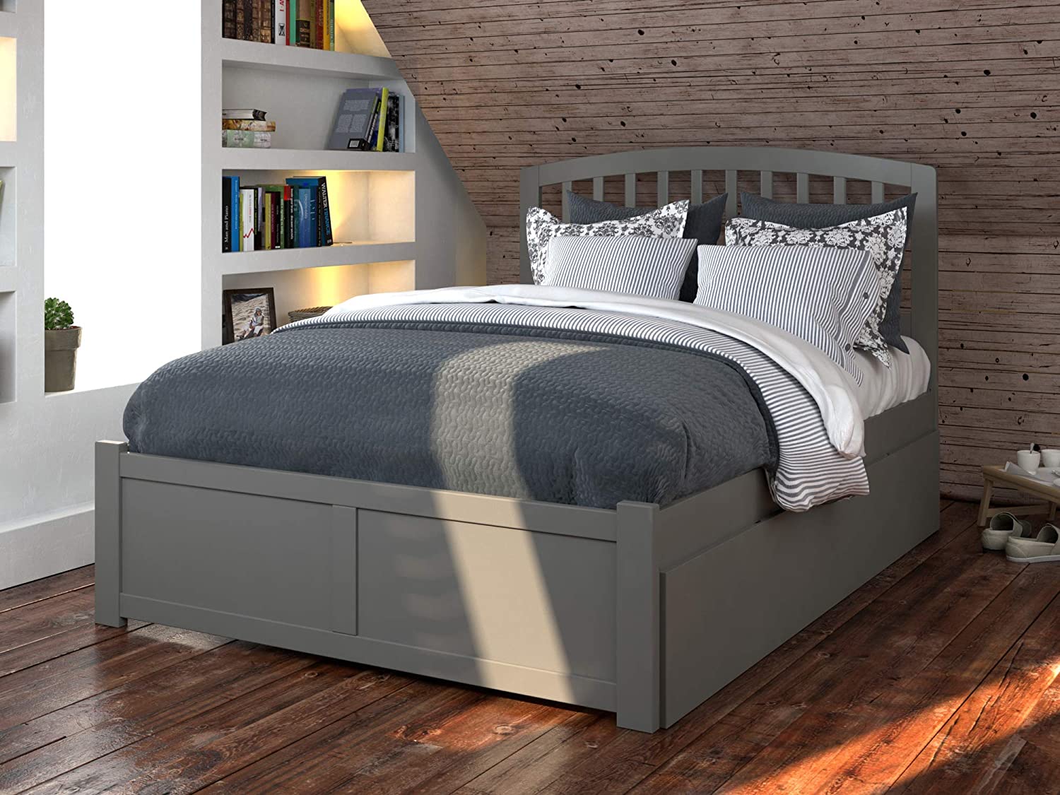 AFI Richmond Platform Bed with Flat Panel Footboard and Turbo Charger with Twin Size Urban Trundle, Full, Grey