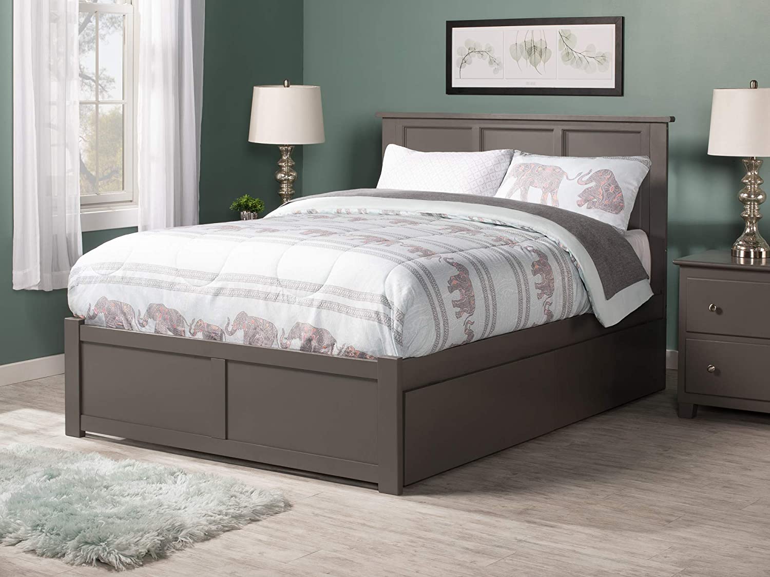 AFI Madison Platform Flat Panel Footboard and Turbo Charger with Urban Bed Drawers, Queen, Grey