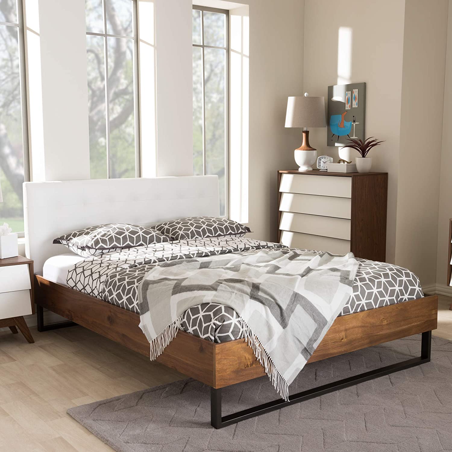 Baxton Studio Mitchell Faux Leather Queen Platform Bed in White