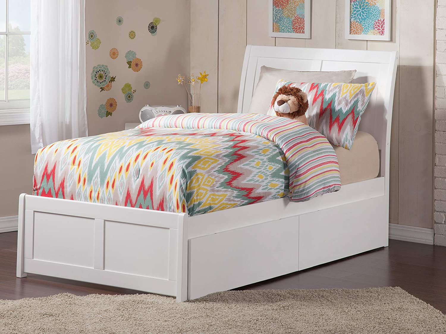 AFI Portland Platform Matching Footboard and Turbo Charger with Urban Bed Drawers, Twin, White