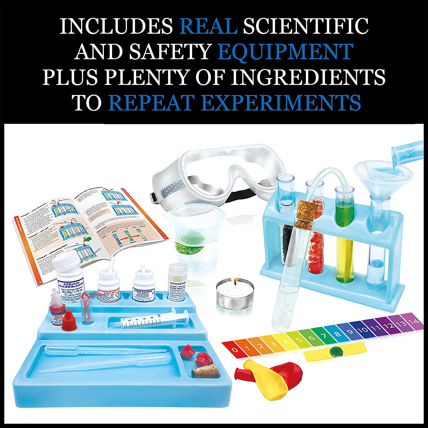 WILD ENVIRONMENTAL SCIENCE Test Tube Chemistry Lab - 50+ Science Experiments and Reactions - Ages 8+ - Learn About Solids, Liquids, Gases and More!