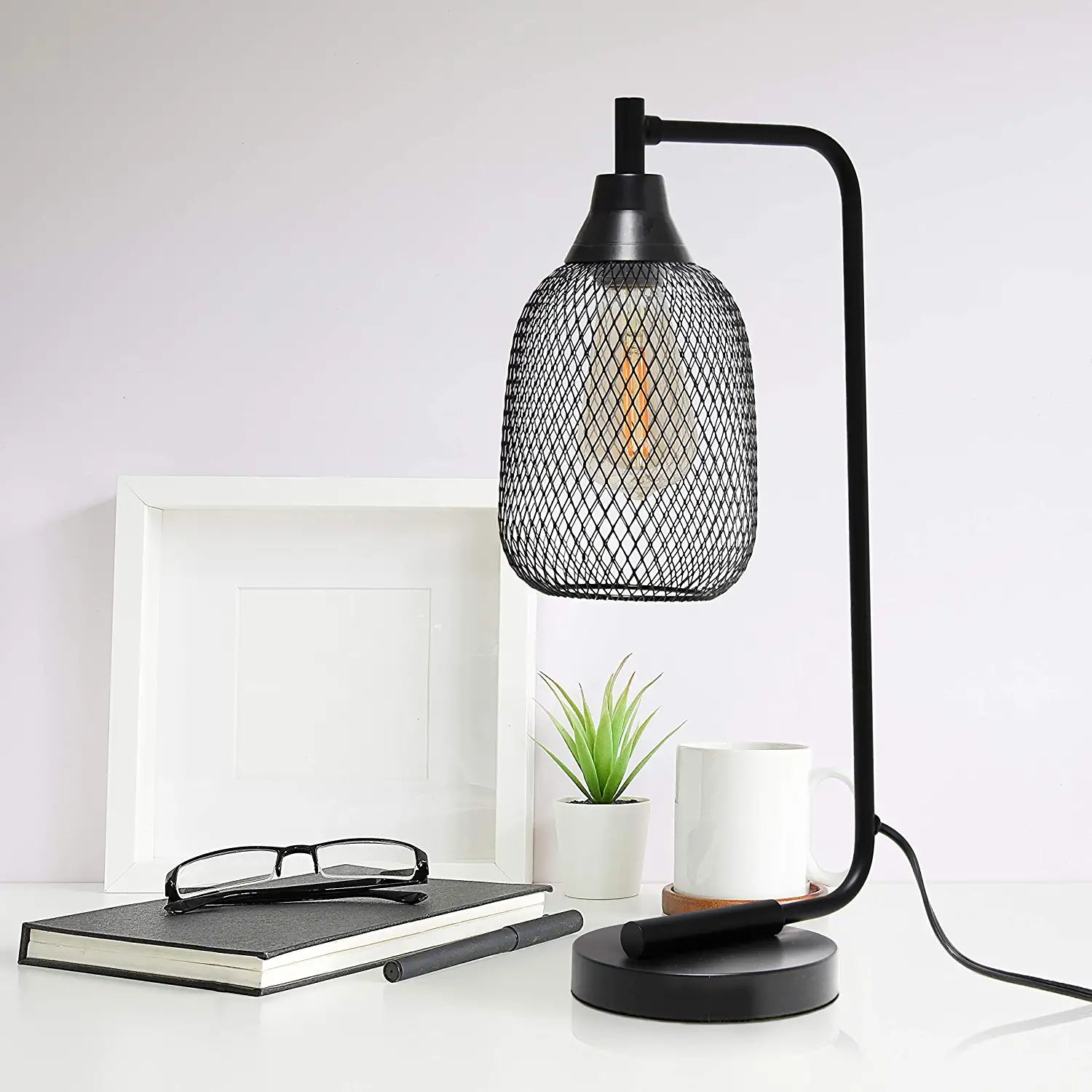 Elegant Designs LD1060-BLK Mesh Wire Table Lamp, Matte Black